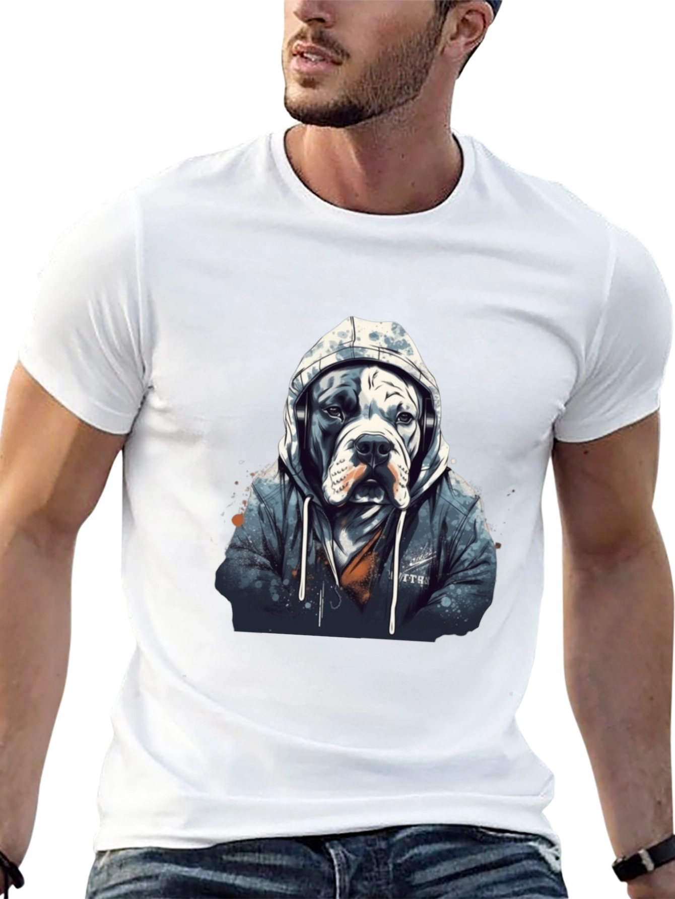 Cool Dog Hoodie Headphones T-Shirt – Streetwear Dog Graphic Tee