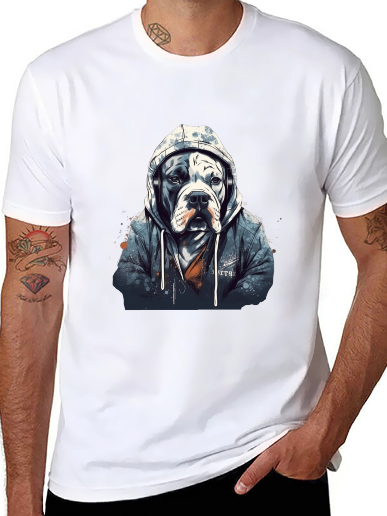 Cool Dog Hoodie Headphones T-Shirt – Streetwear Dog Graphic Tee