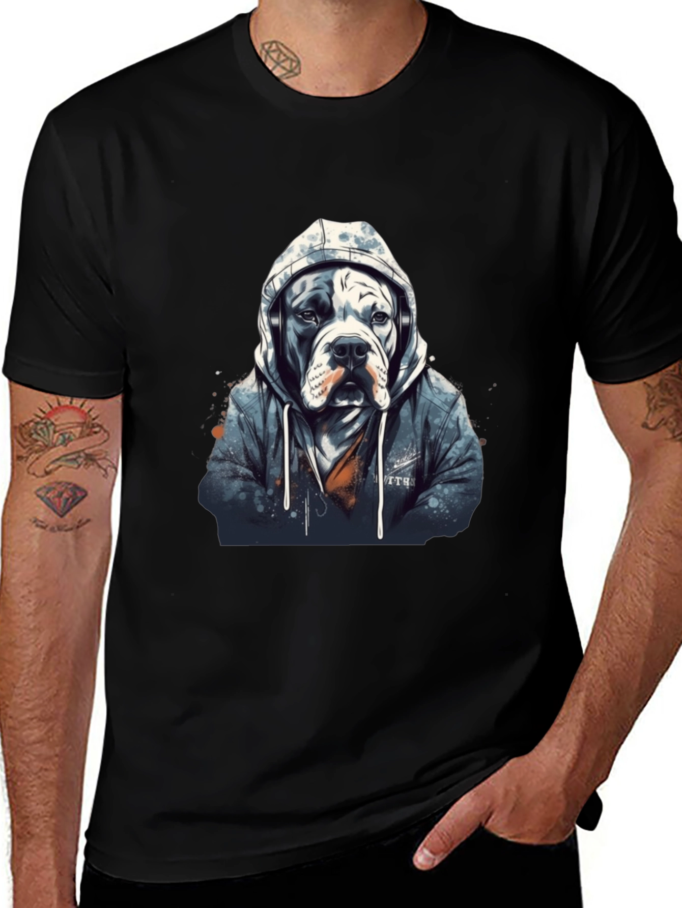 Cool Dog Hoodie Headphones T-Shirt – Streetwear Dog Graphic Tee