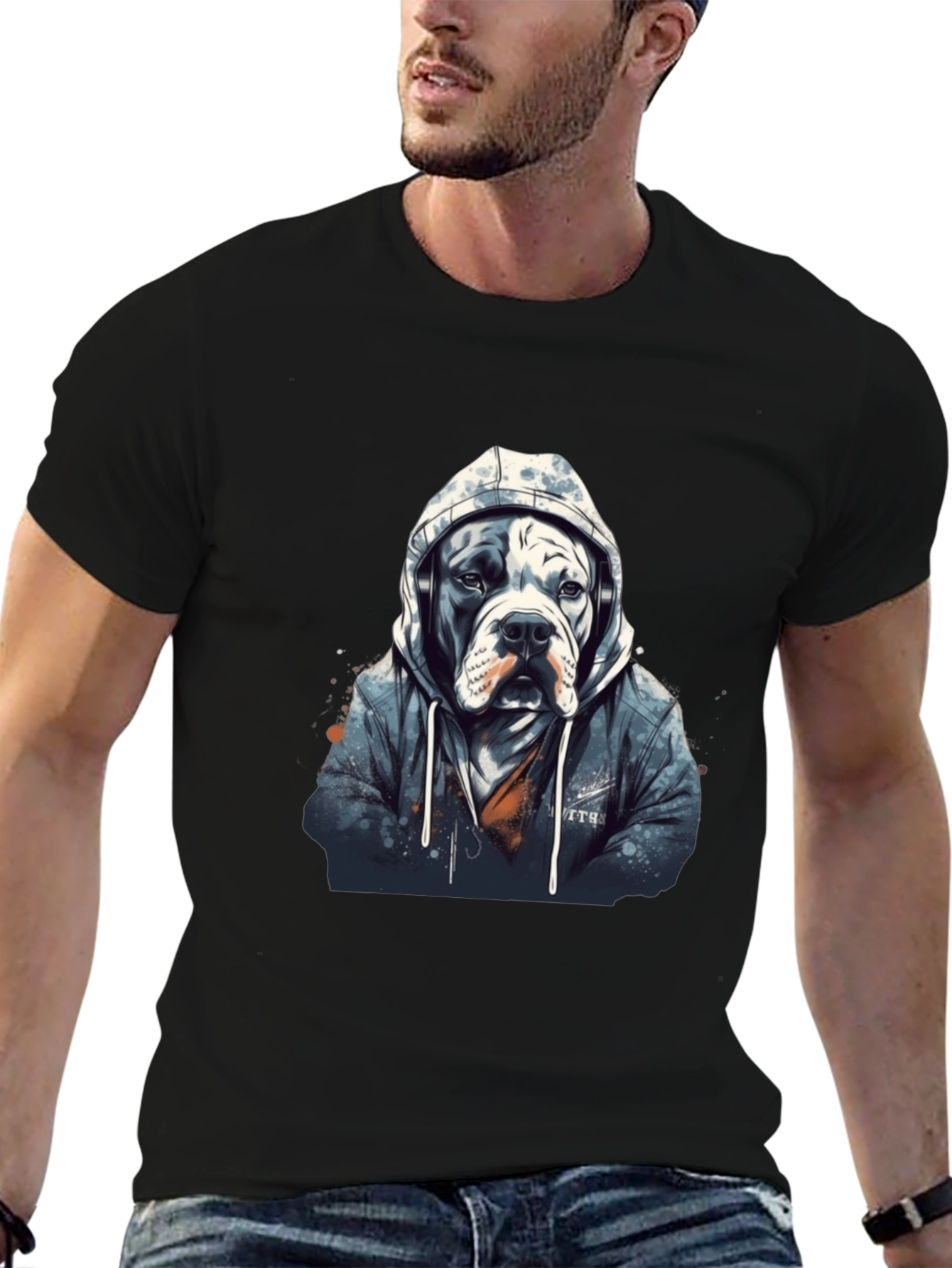 Cool Dog Hoodie Headphones T-Shirt – Streetwear Dog Graphic Tee