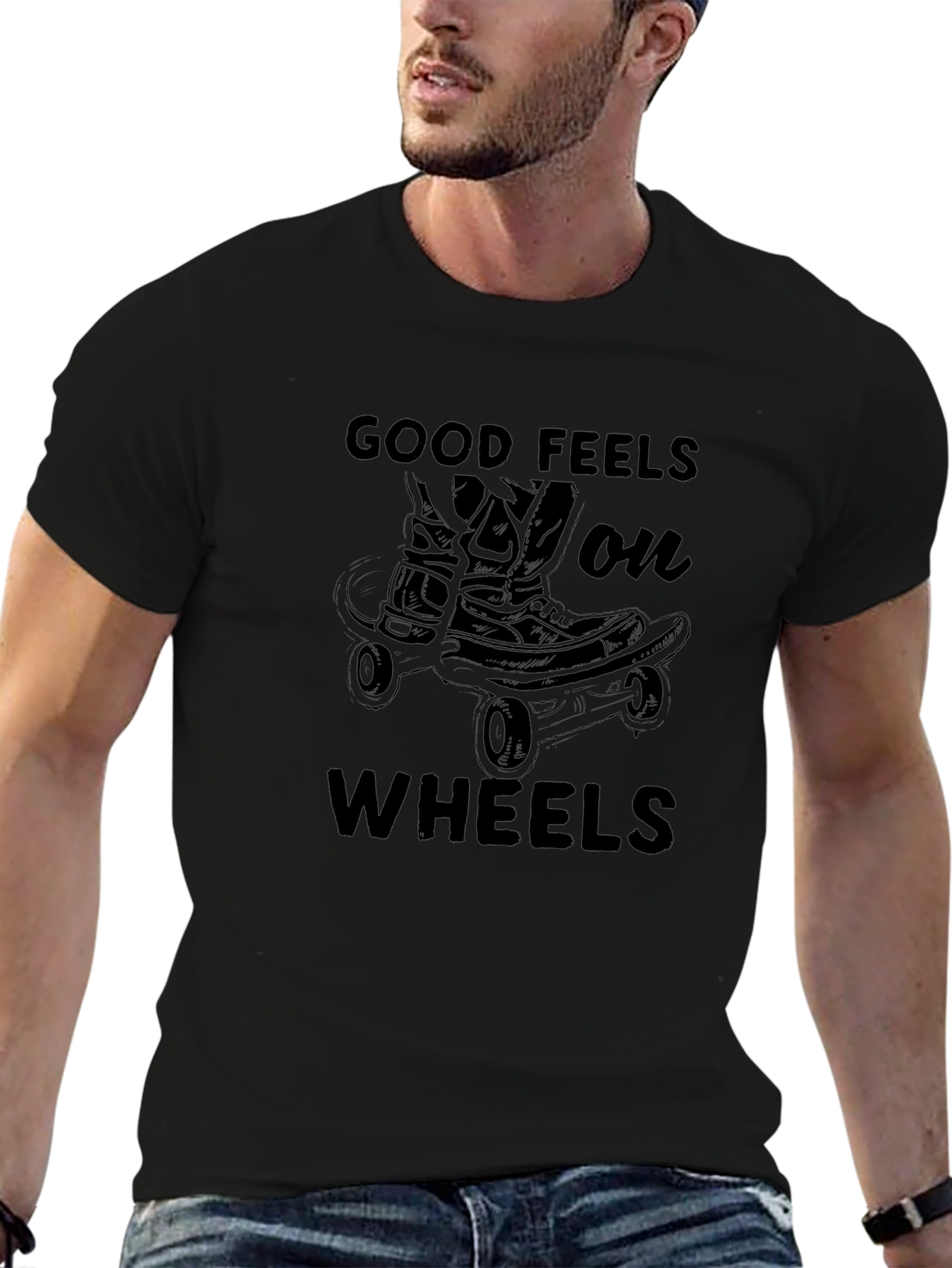 Good Feels On Wheels Black Graphic T-Shirt