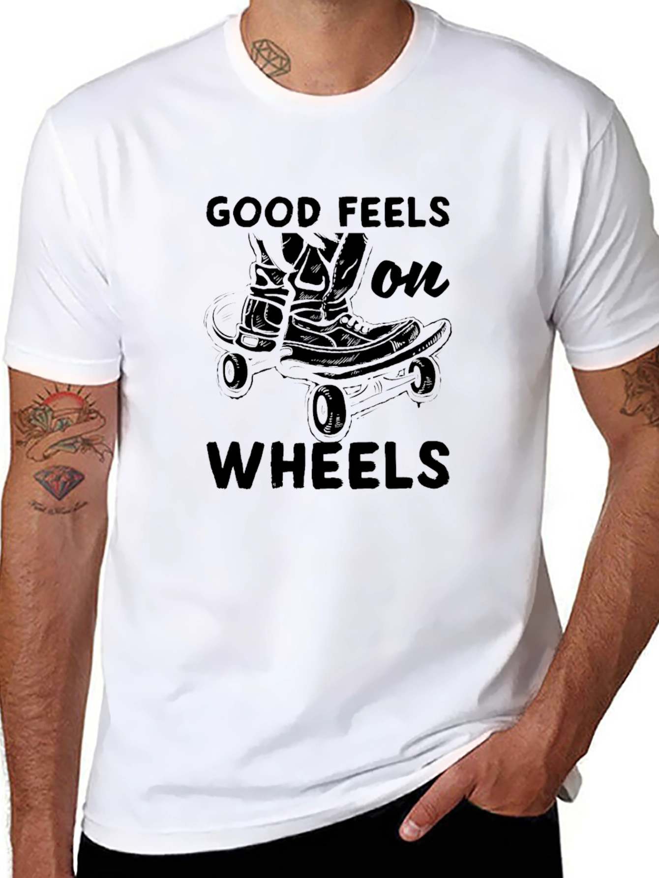 Good Feels On Wheels Black Graphic T-Shirt