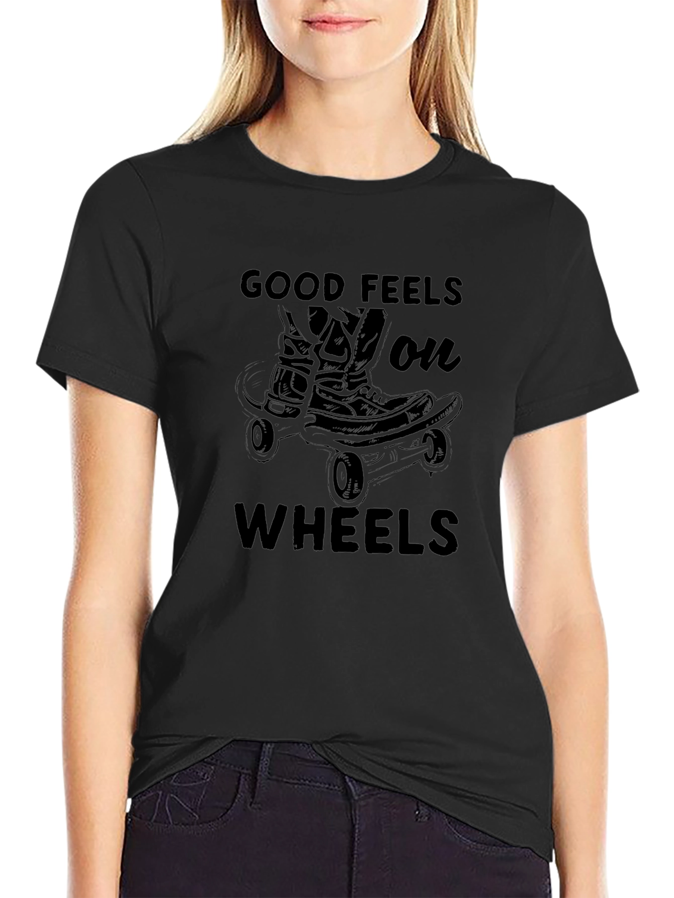 Good Feels On Wheels Black Graphic T-Shirt