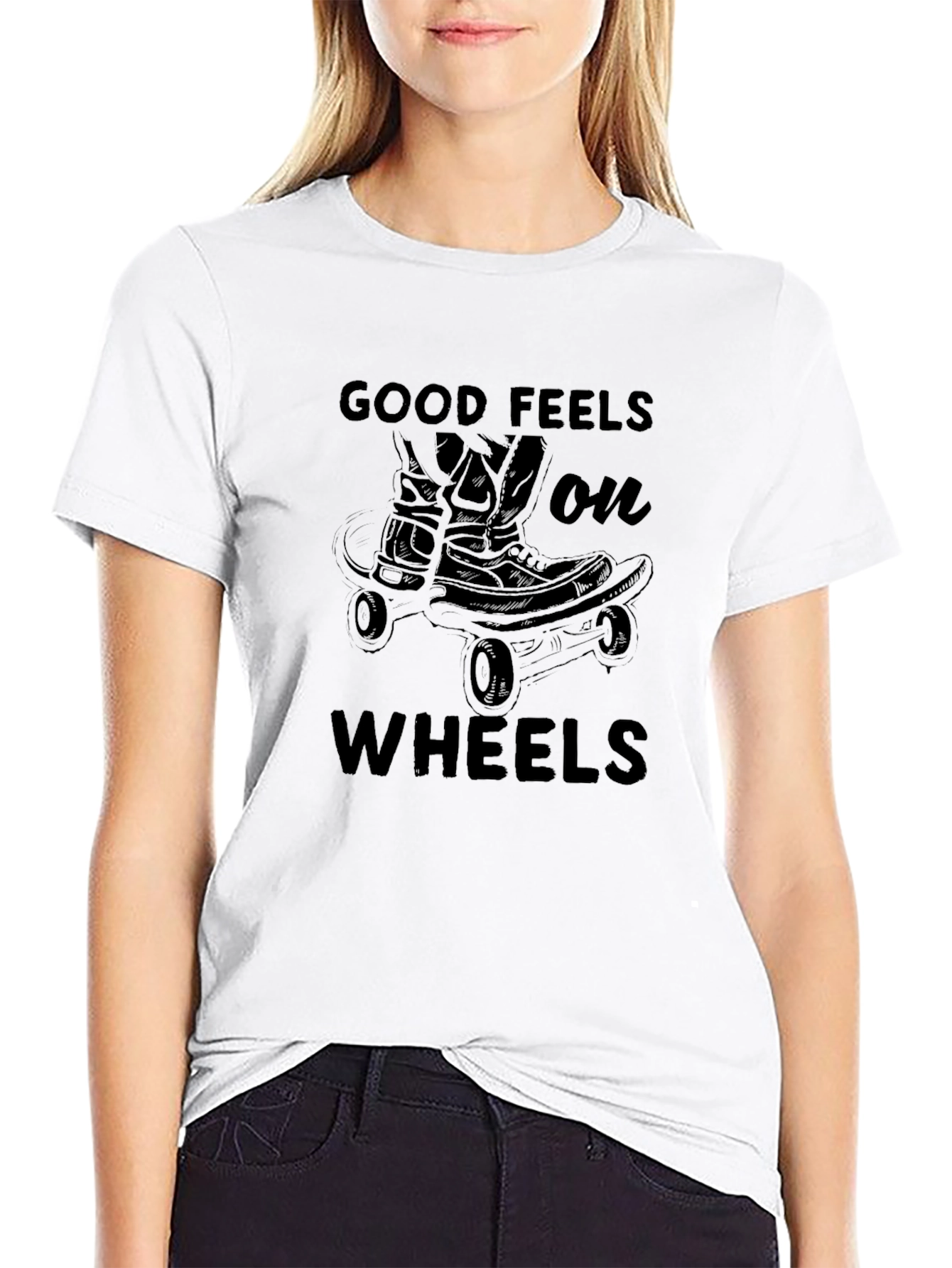 Good Feels On Wheels Black Graphic T-Shirt