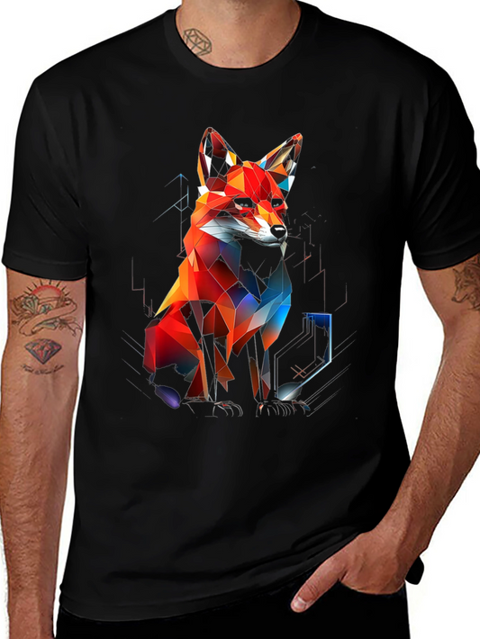 Geometric Fox Graphic Black T-Shirt