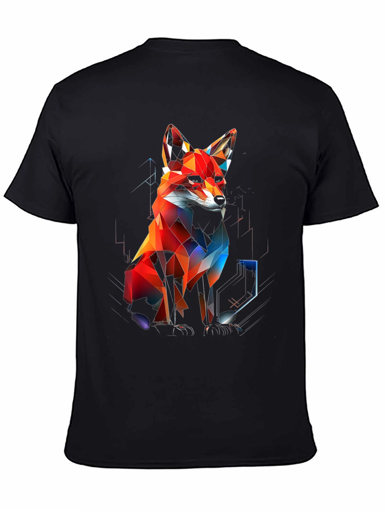 Geometric Fox Graphic Black T-Shirt