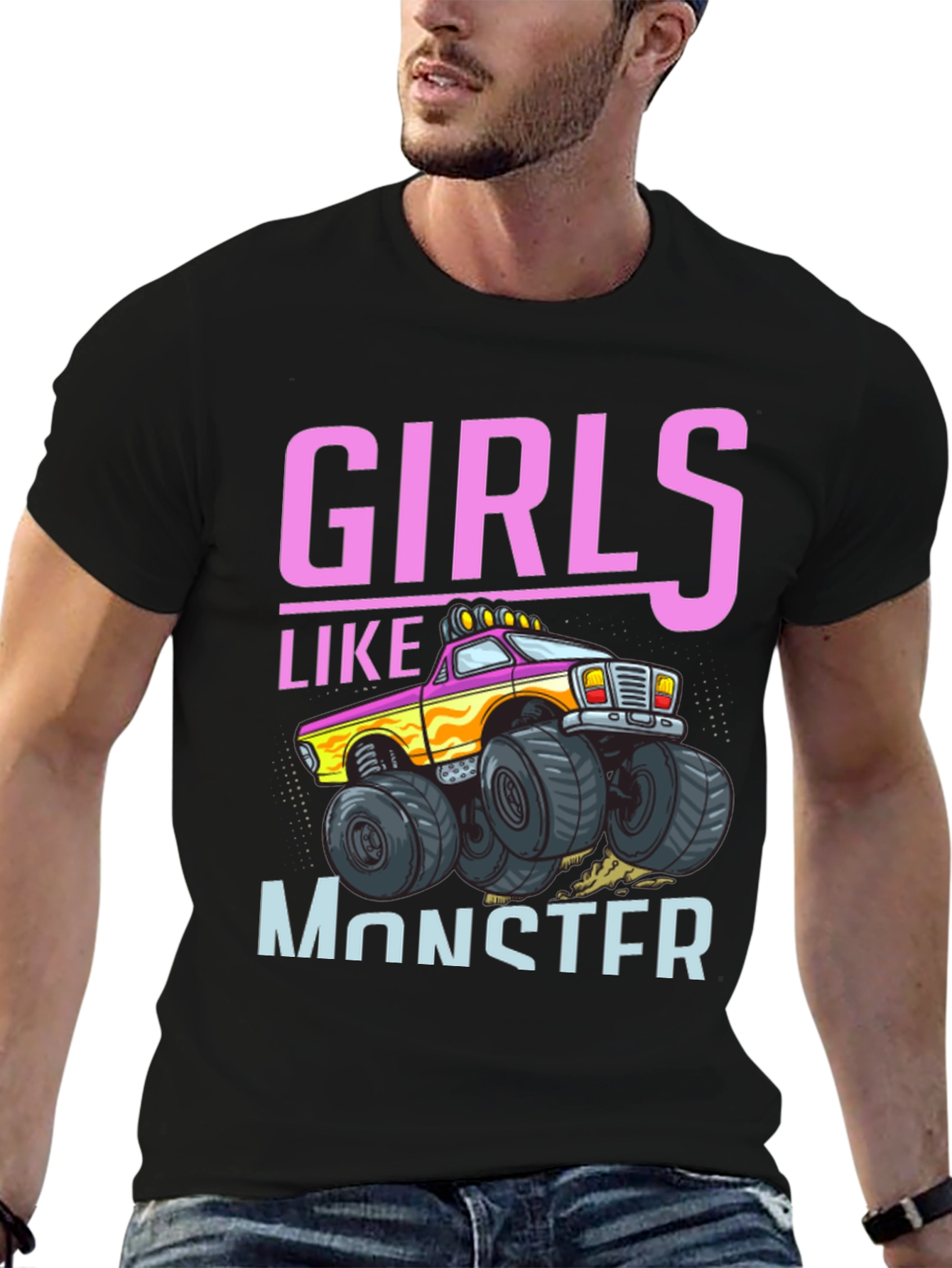 Girls Like Monster Trucks Black Graphic Tee
