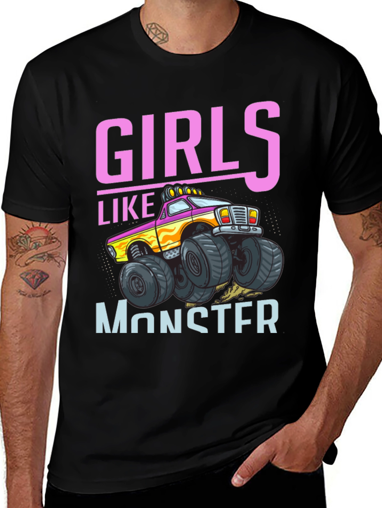 Girls Like Monster Trucks Black Graphic Tee