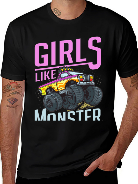 Girls Like Monster Trucks Black Graphic Tee