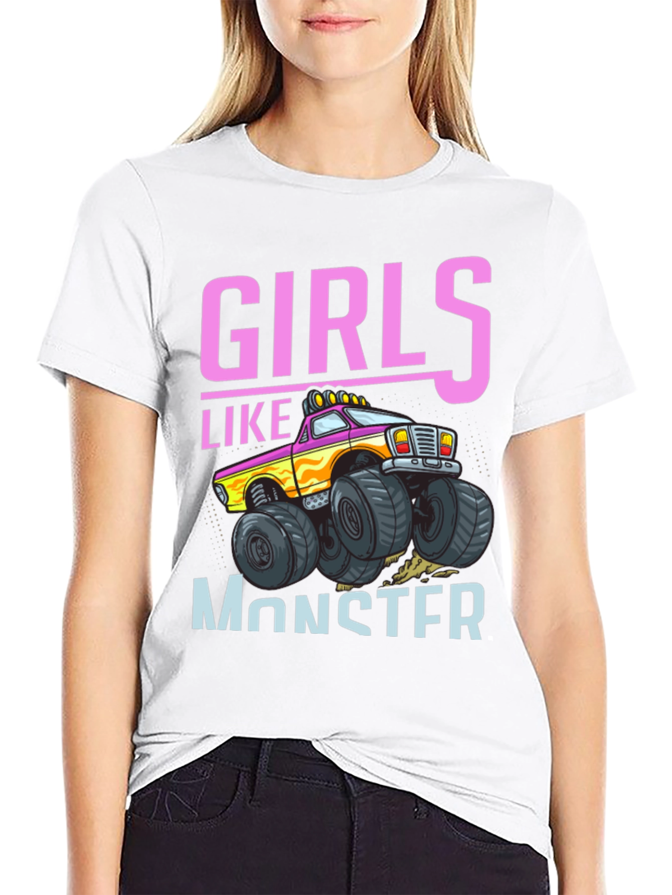 Girls Like Monster Trucks Black Graphic Tee