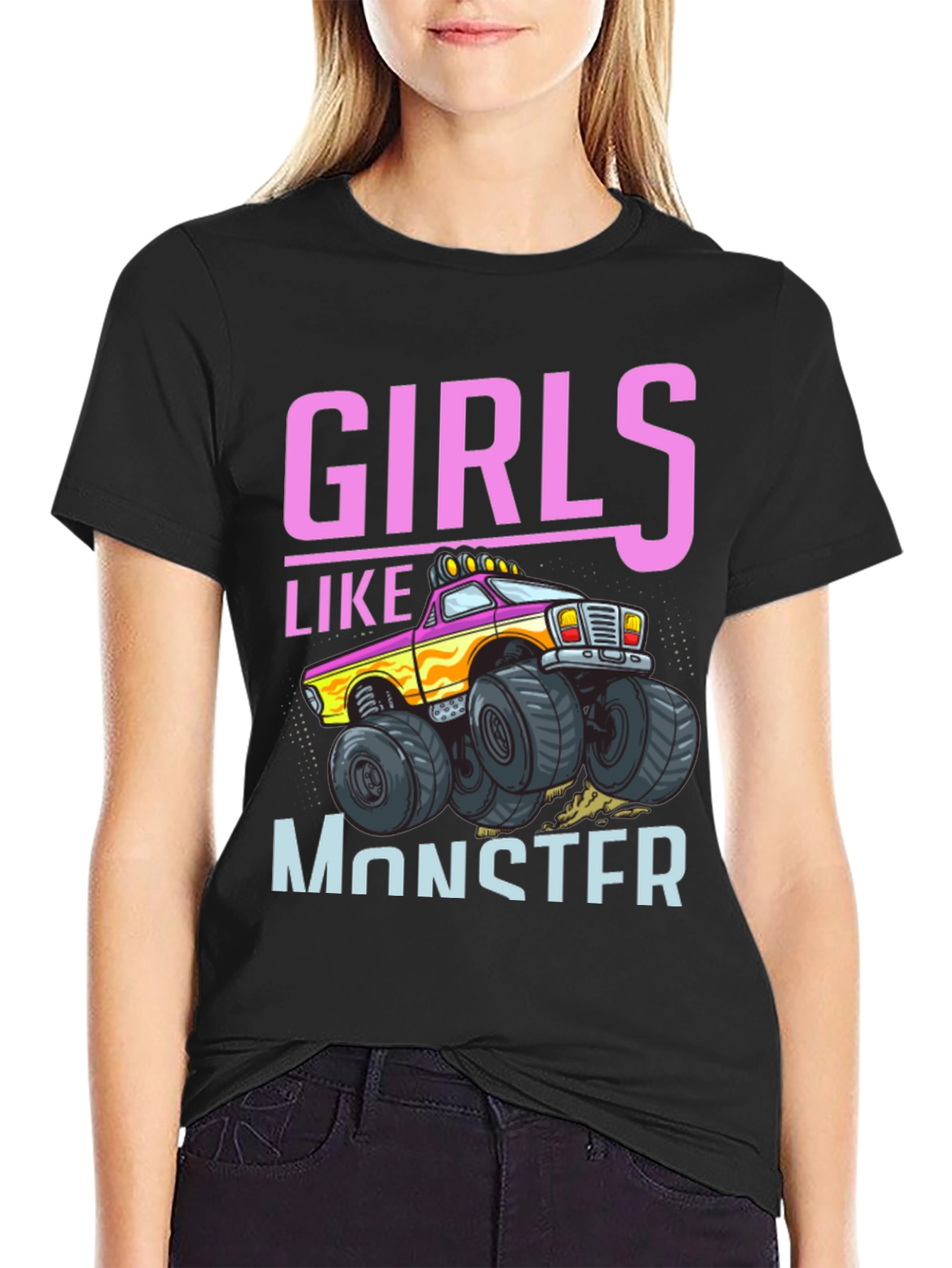 Girls Like Monster Trucks Black Graphic Tee