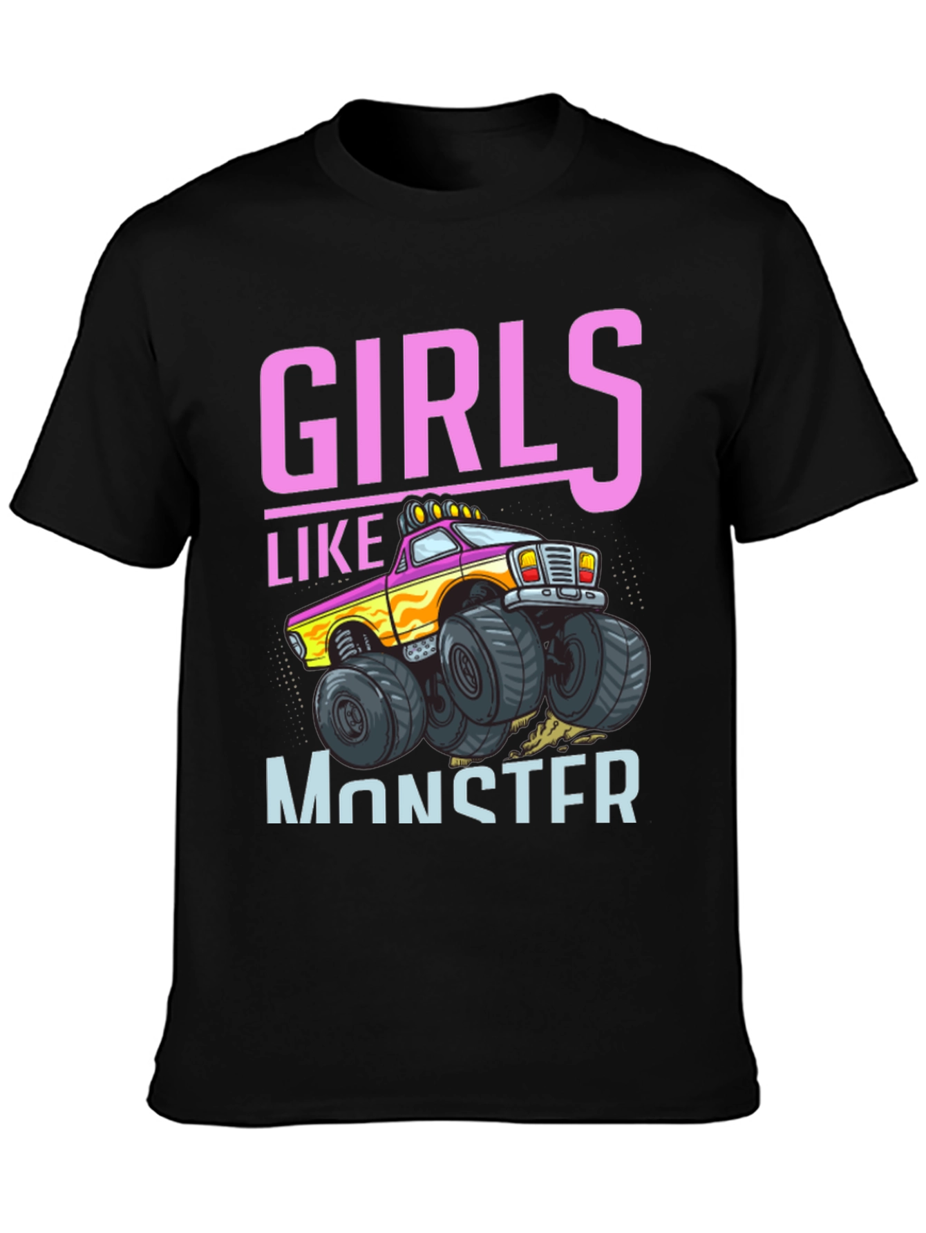 Girls Like Monster Trucks Black Graphic Tee