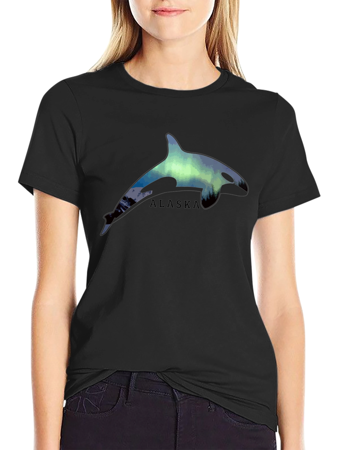 Alaska Orca Northern Lights Graphic T-Shirt