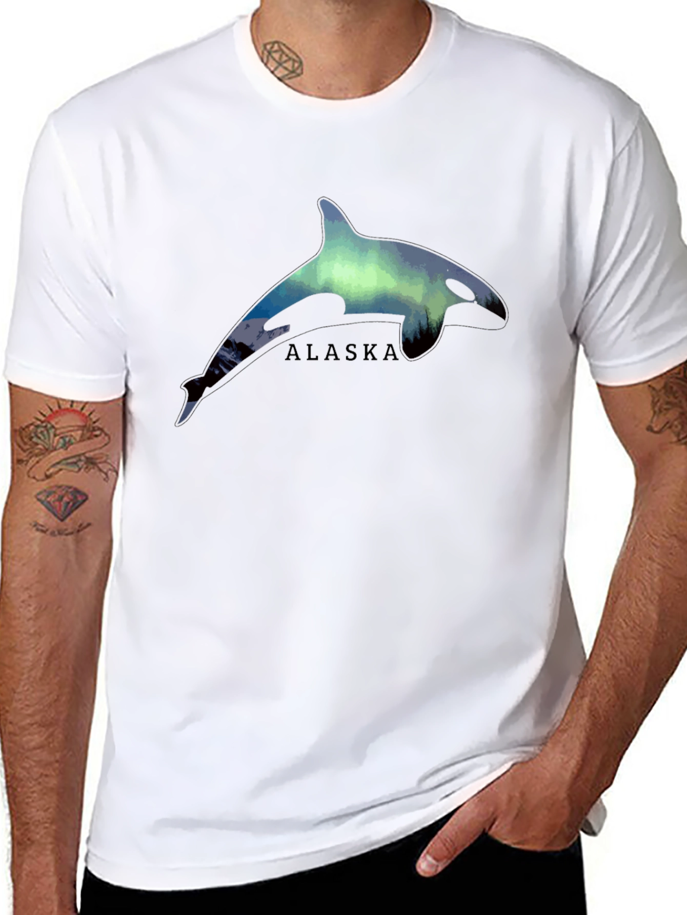 Alaska Orca Northern Lights Graphic T-Shirt