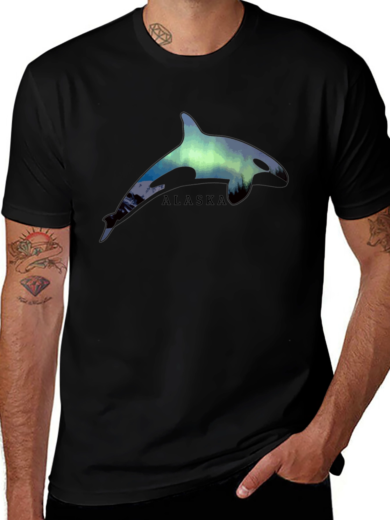 Alaska Orca Northern Lights Graphic T-Shirt
