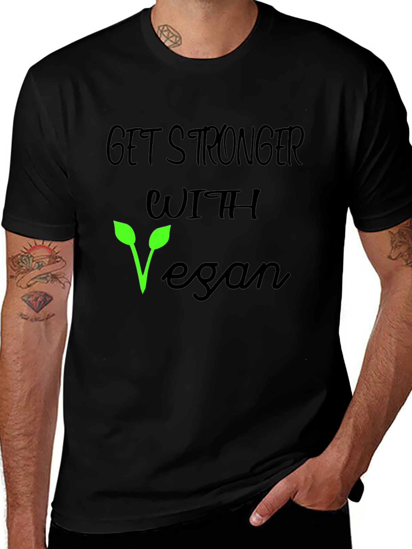 Get Stronger Vegan T-Shirt - Black Cotton Tee
