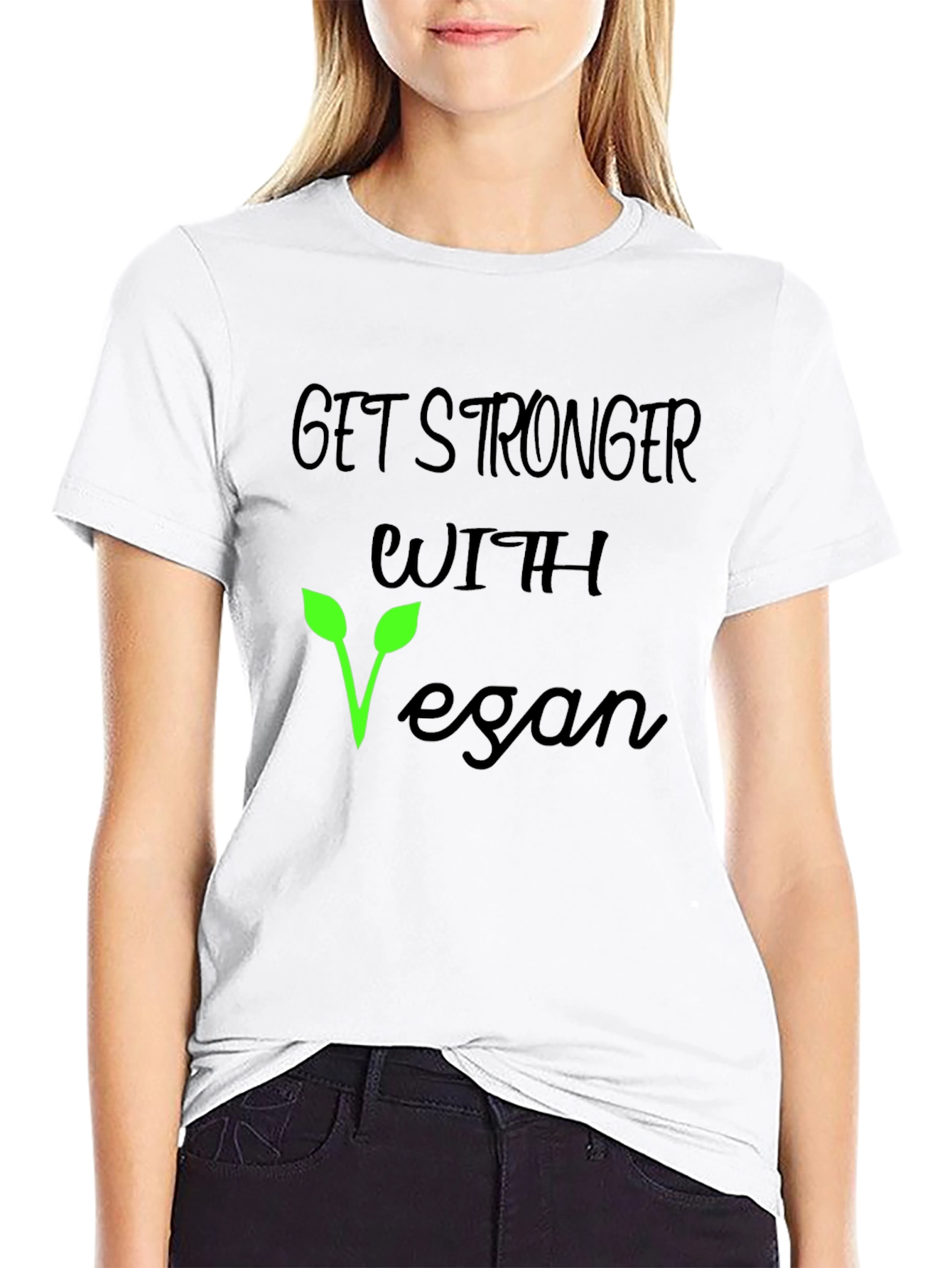 Get Stronger Vegan T-Shirt - Black Cotton Tee