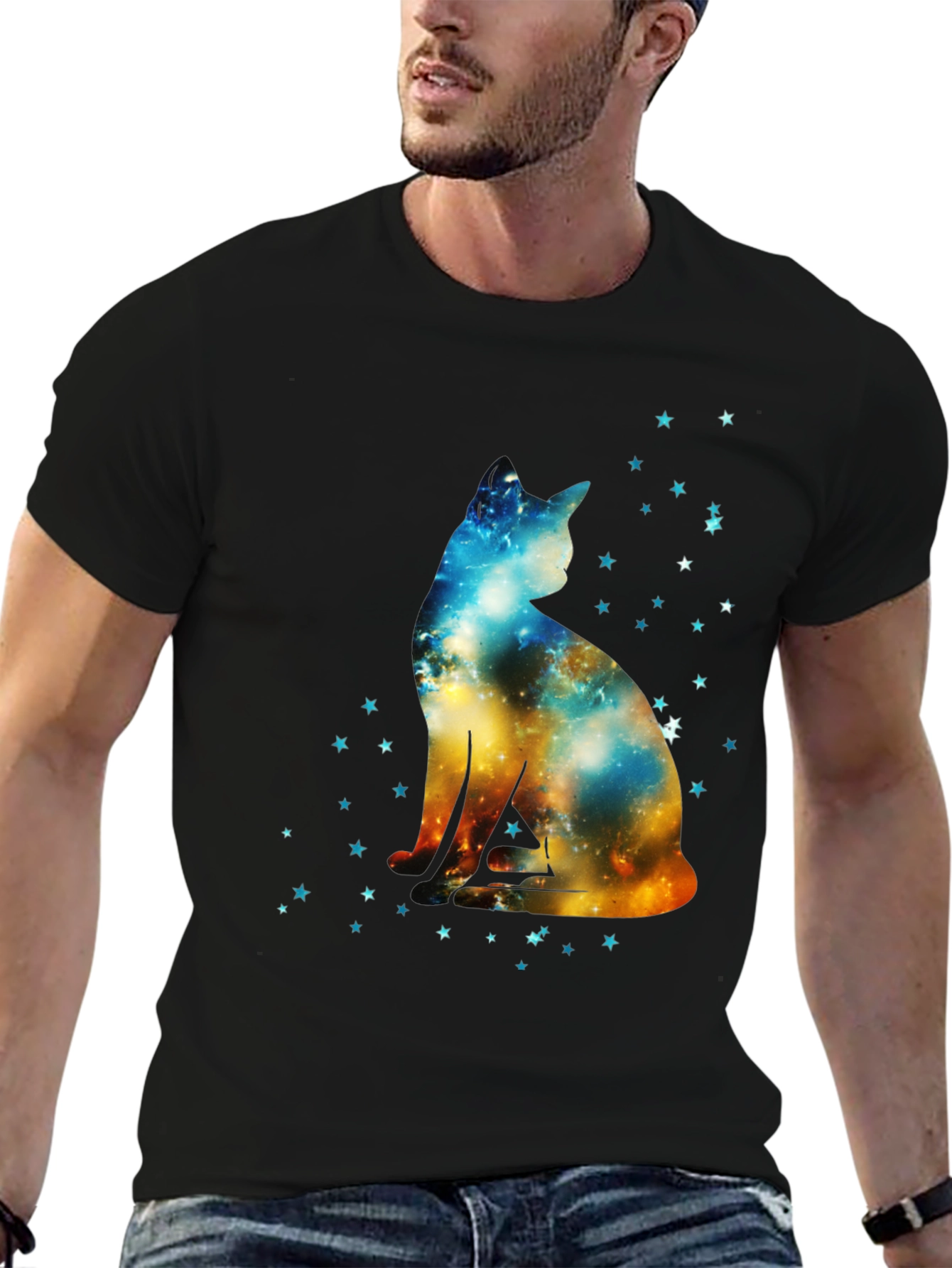 Galaxy Cat Graphic Black T-Shirt