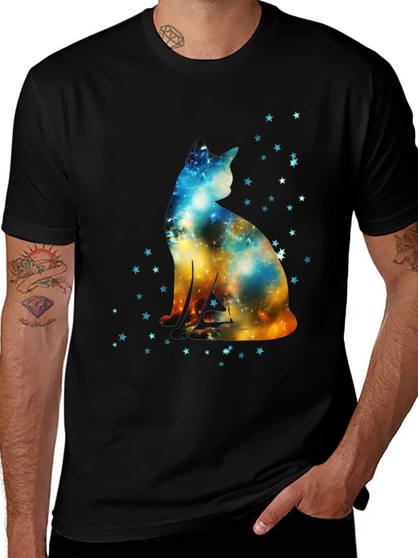 Galaxy Cat Graphic Black T-Shirt