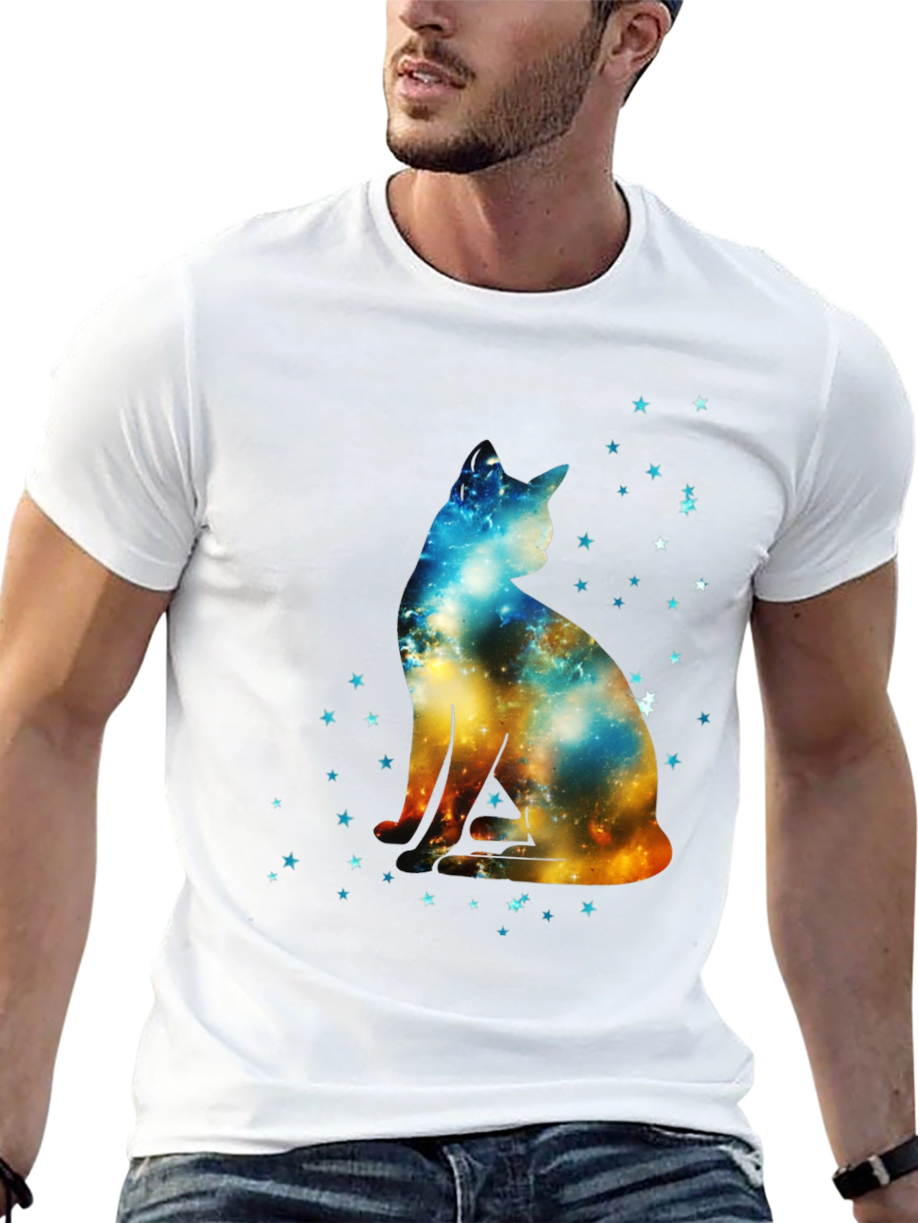 Galaxy Cat Graphic Black T-Shirt