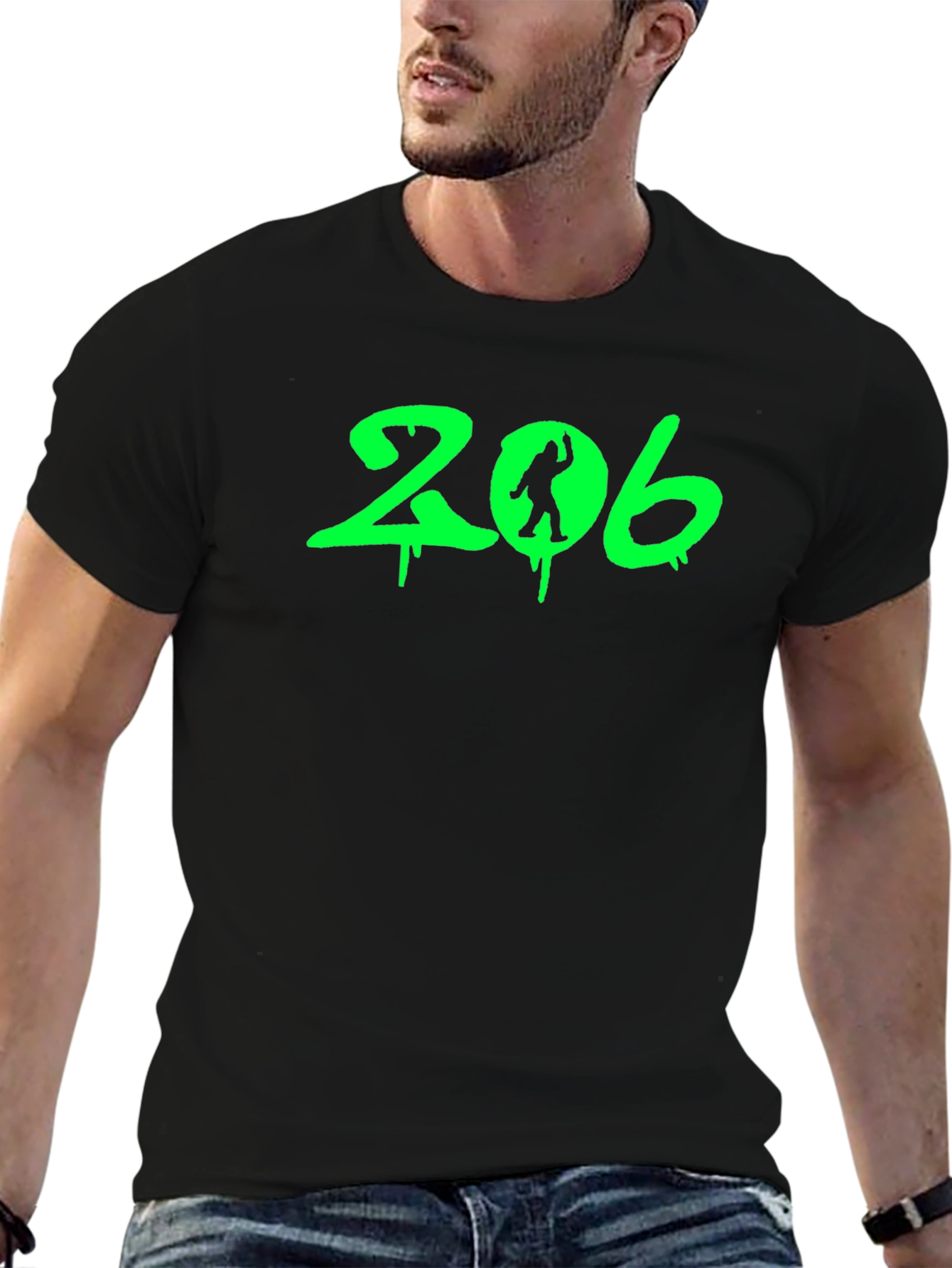206 Bigfoot Black T-Shirt - Seattle Area Code