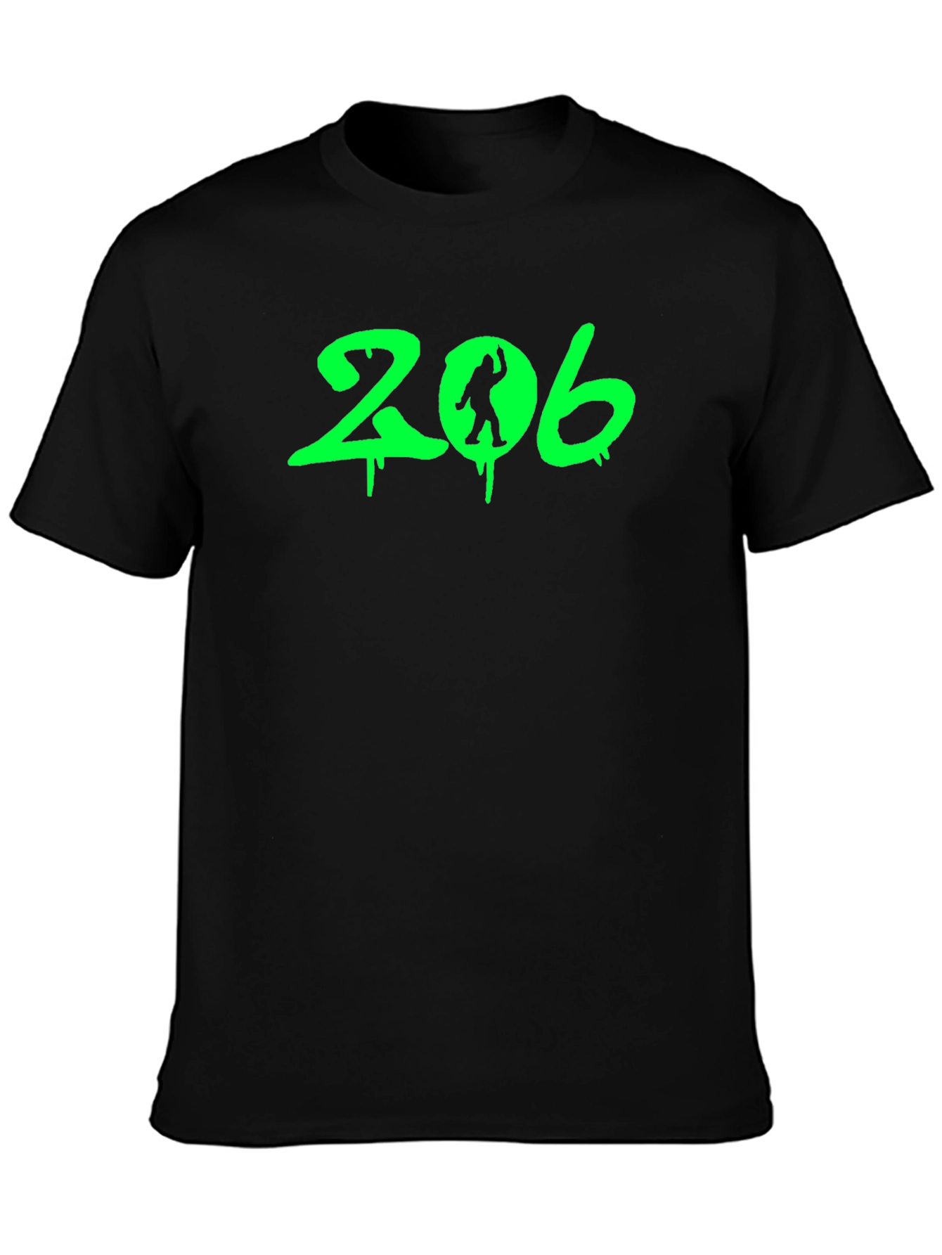 206 Bigfoot Black T-Shirt - Seattle Area Code