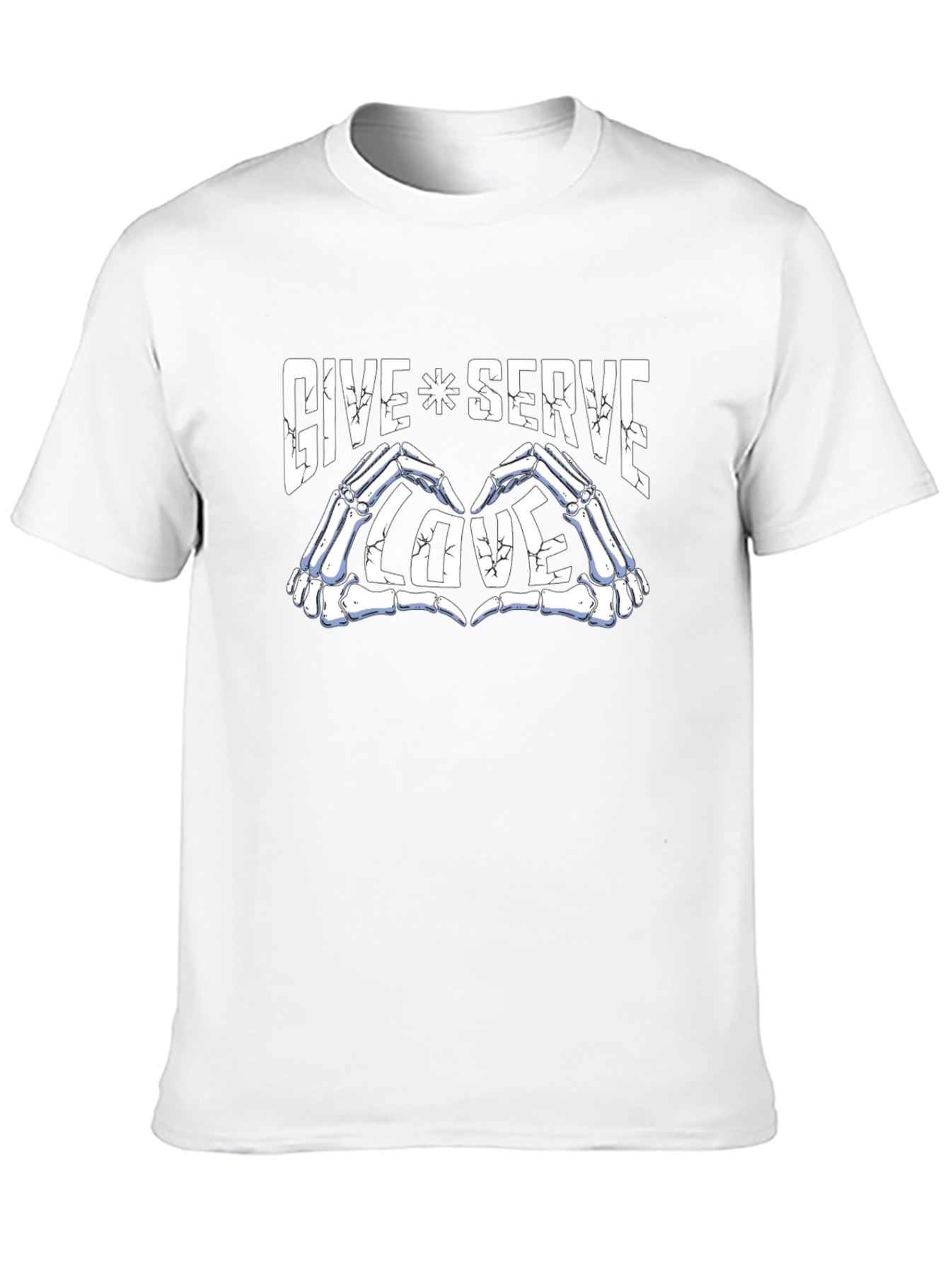 Give Serve Love Skeleton Hand Heart Graphic Black T-Shirt