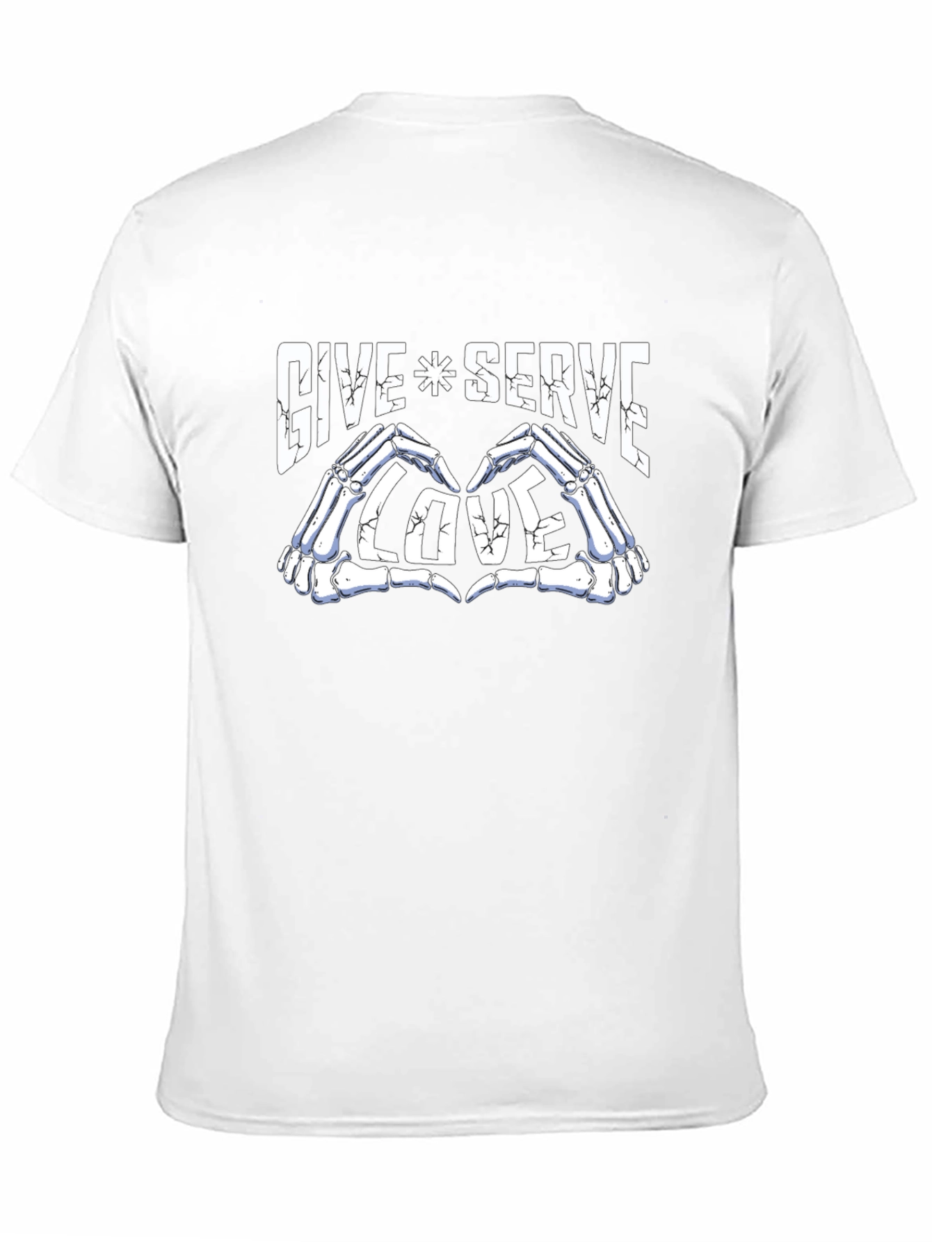 Give Serve Love Skeleton Hand Heart Graphic Black T-Shirt