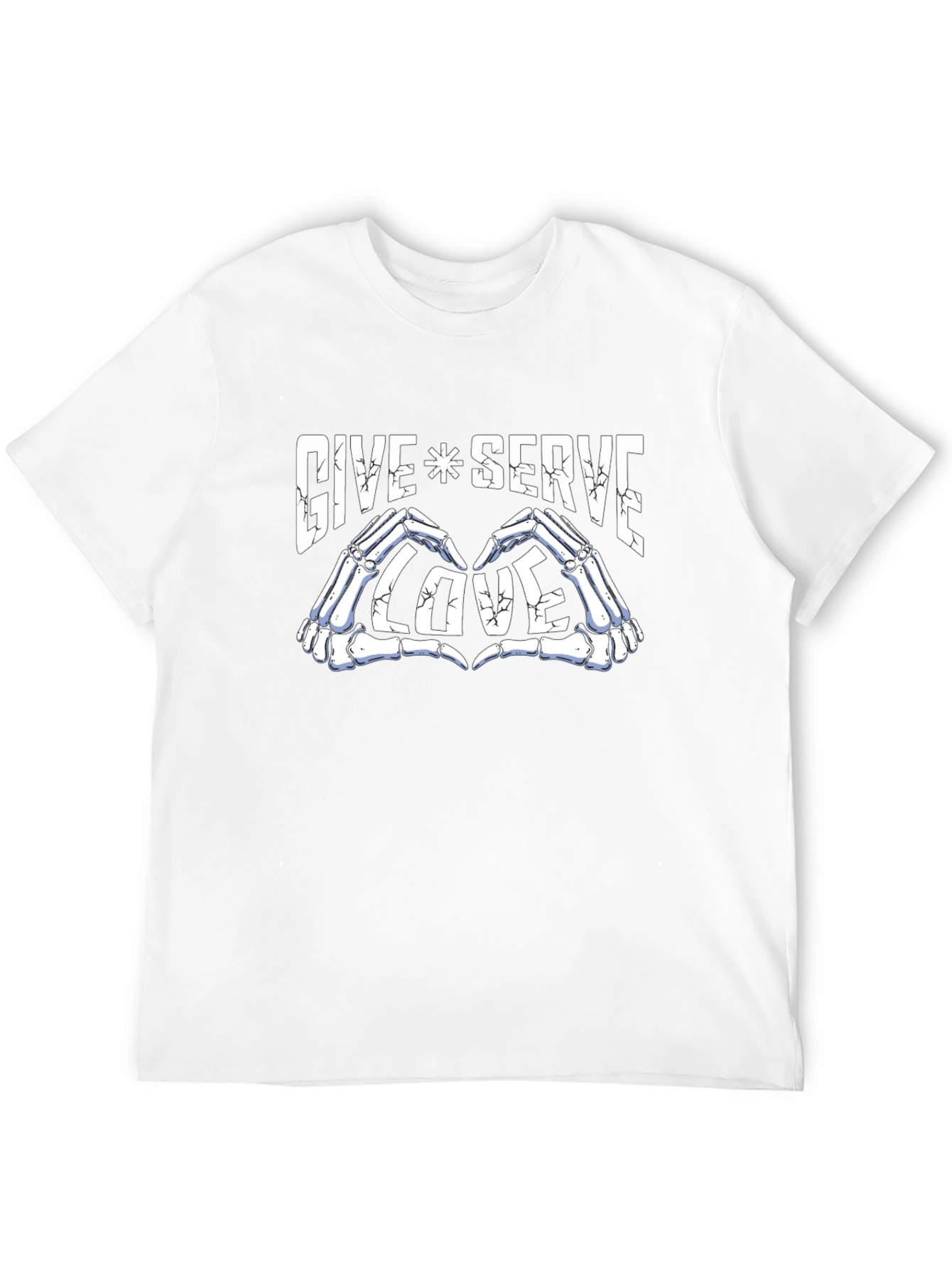 Give Serve Love Skeleton Hand Heart Graphic Black T-Shirt