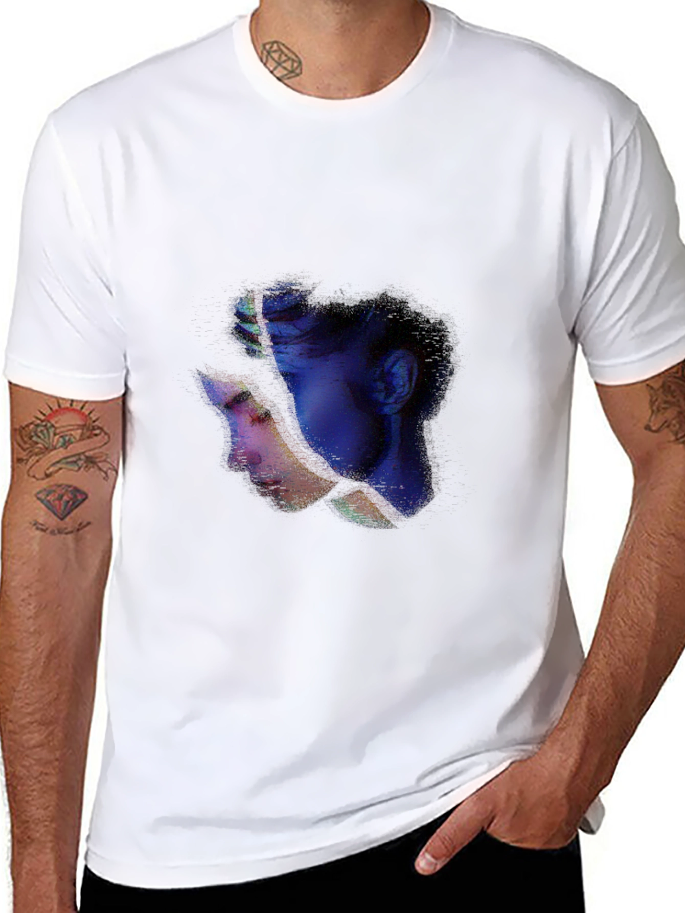 Abstract Face Graphic Tee - Casual Black T-Shirt