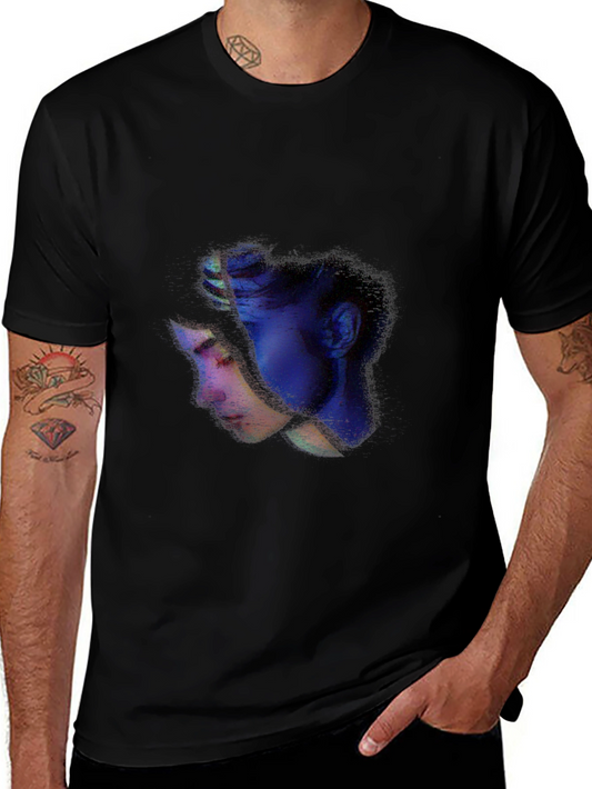 Abstract Face Graphic Tee - Casual Black T-Shirt