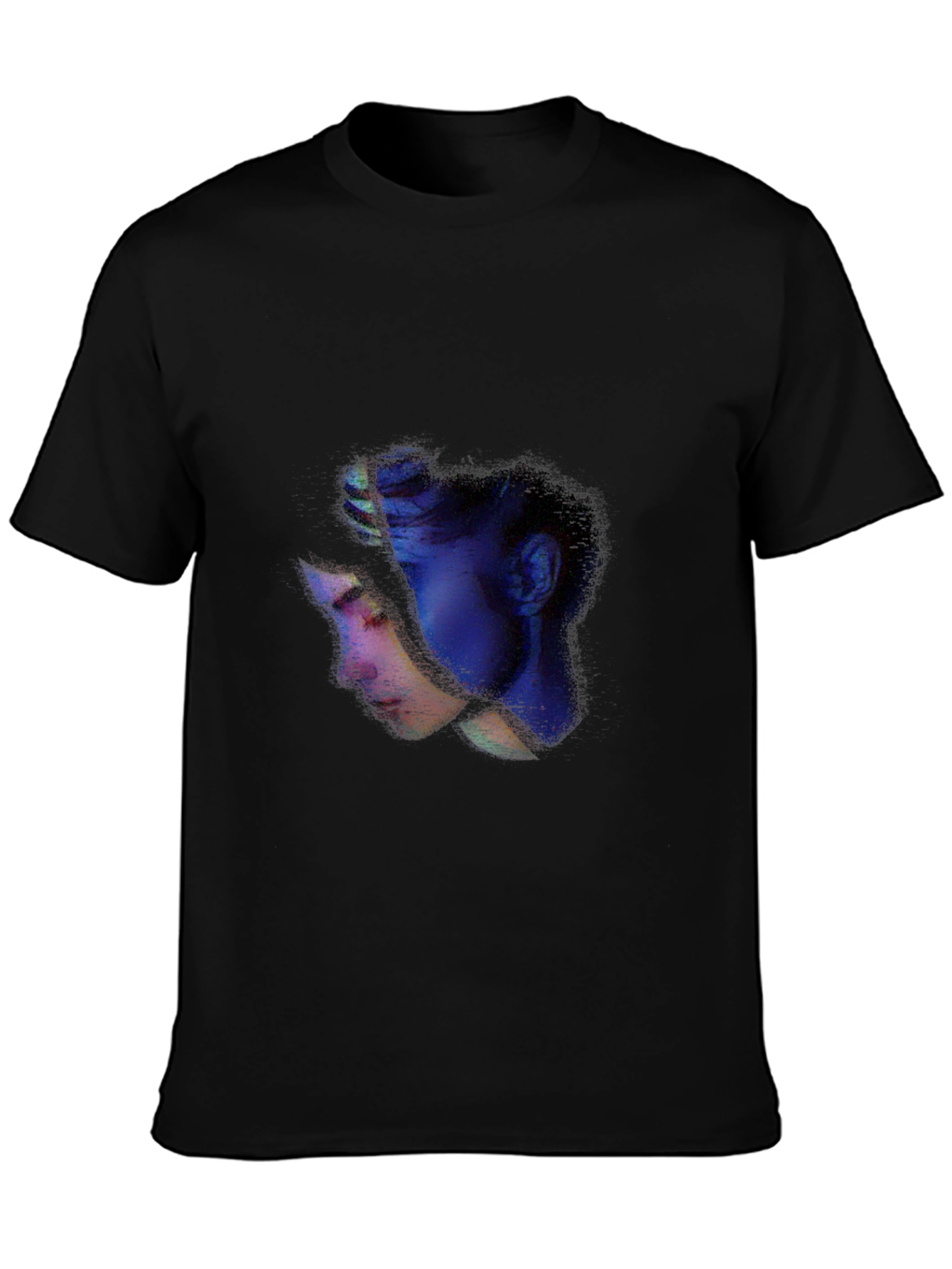 Abstract Face Graphic Tee - Casual Black T-Shirt