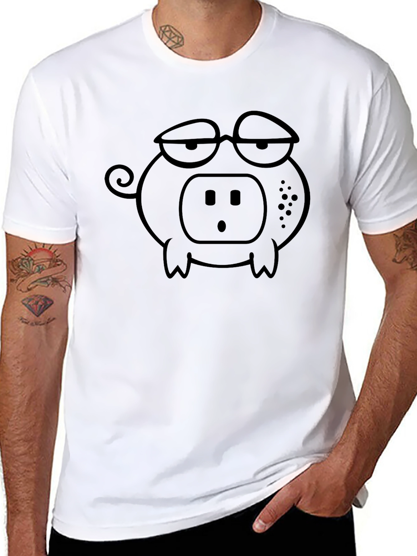 Funny Pig with Glasses Black T-Shirt
