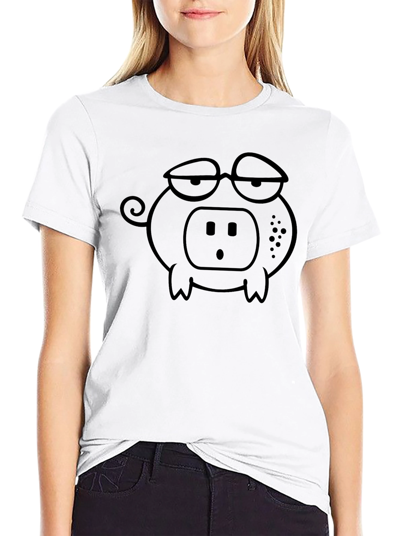 Funny Pig with Glasses Black T-Shirt