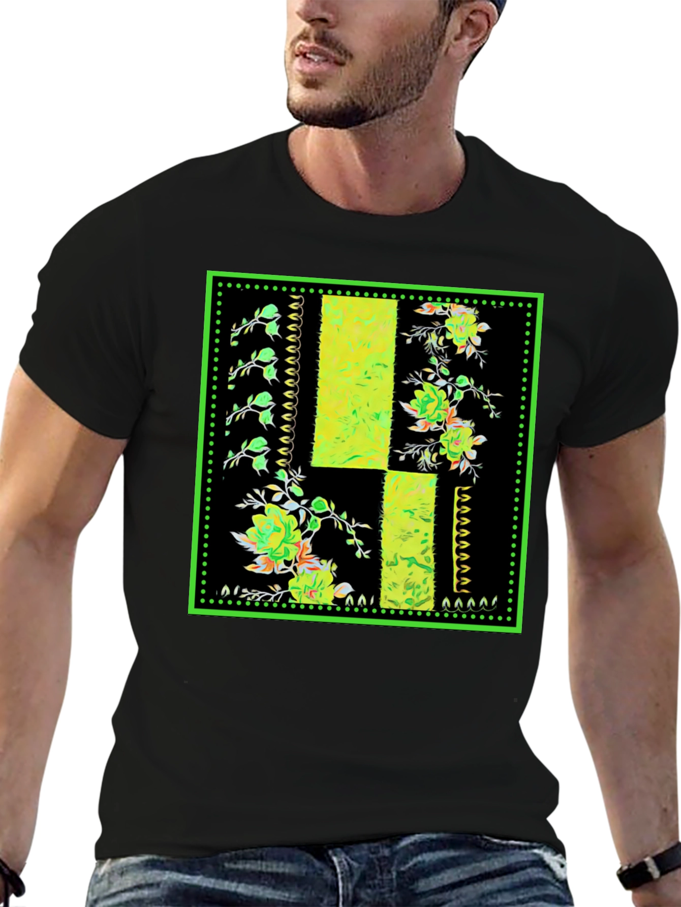 Floral Patch Black T-Shirt