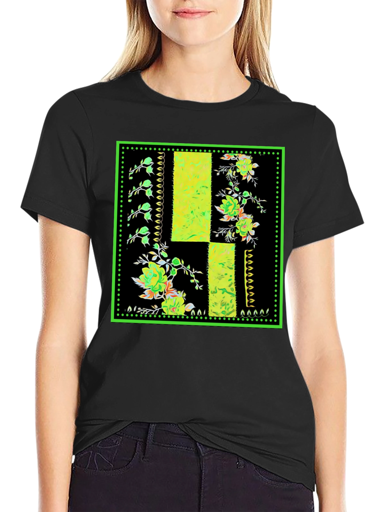 Floral Patch Black T-Shirt