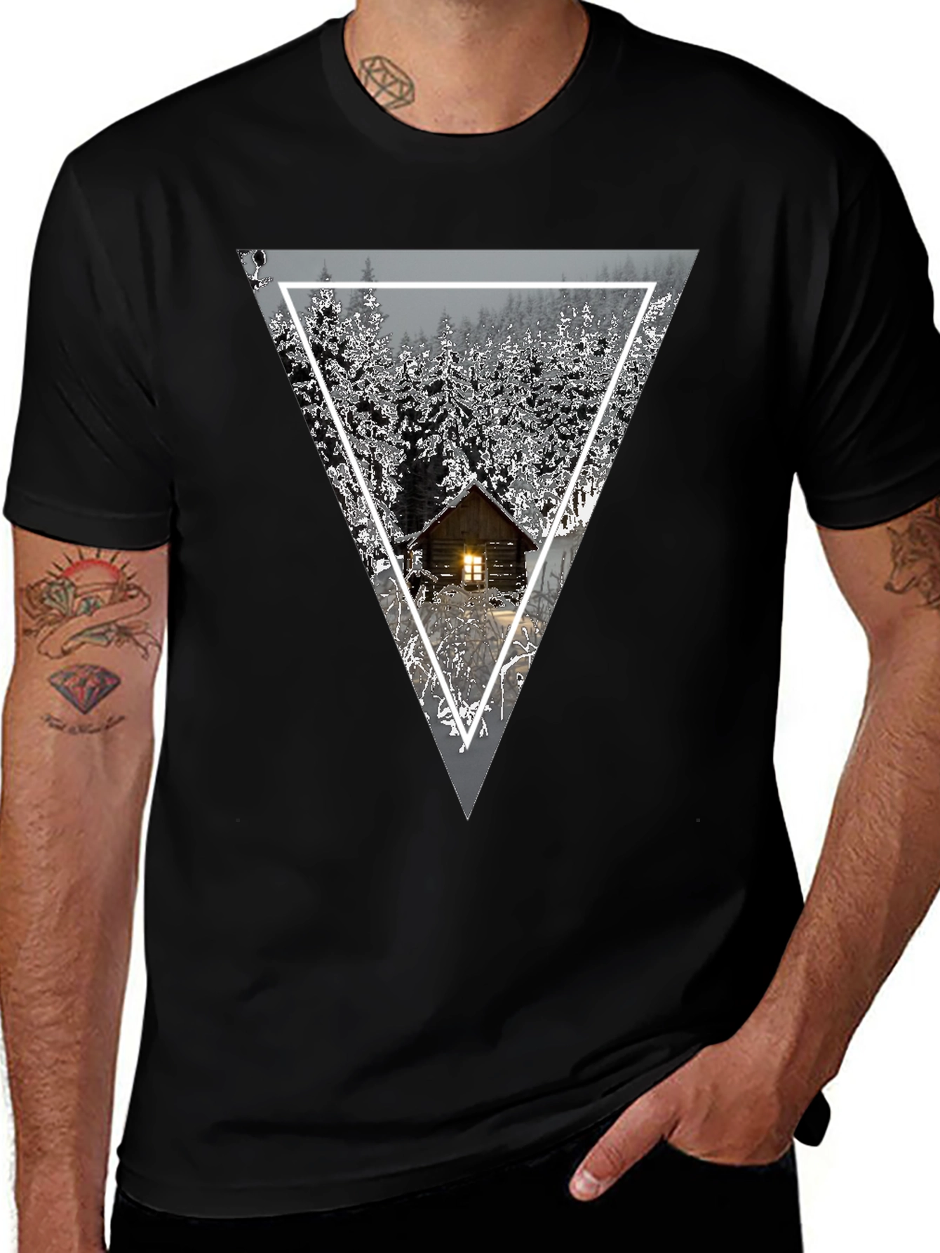 Cabin in the Woods Triangle Graphic Tee - Black
