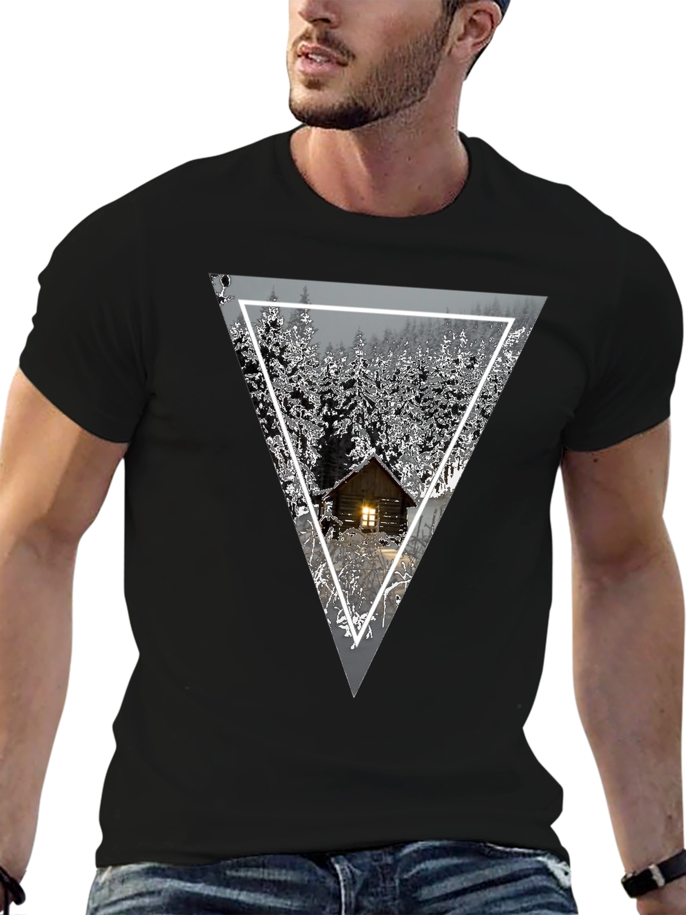 Cabin in the Woods Triangle Graphic Tee - Black