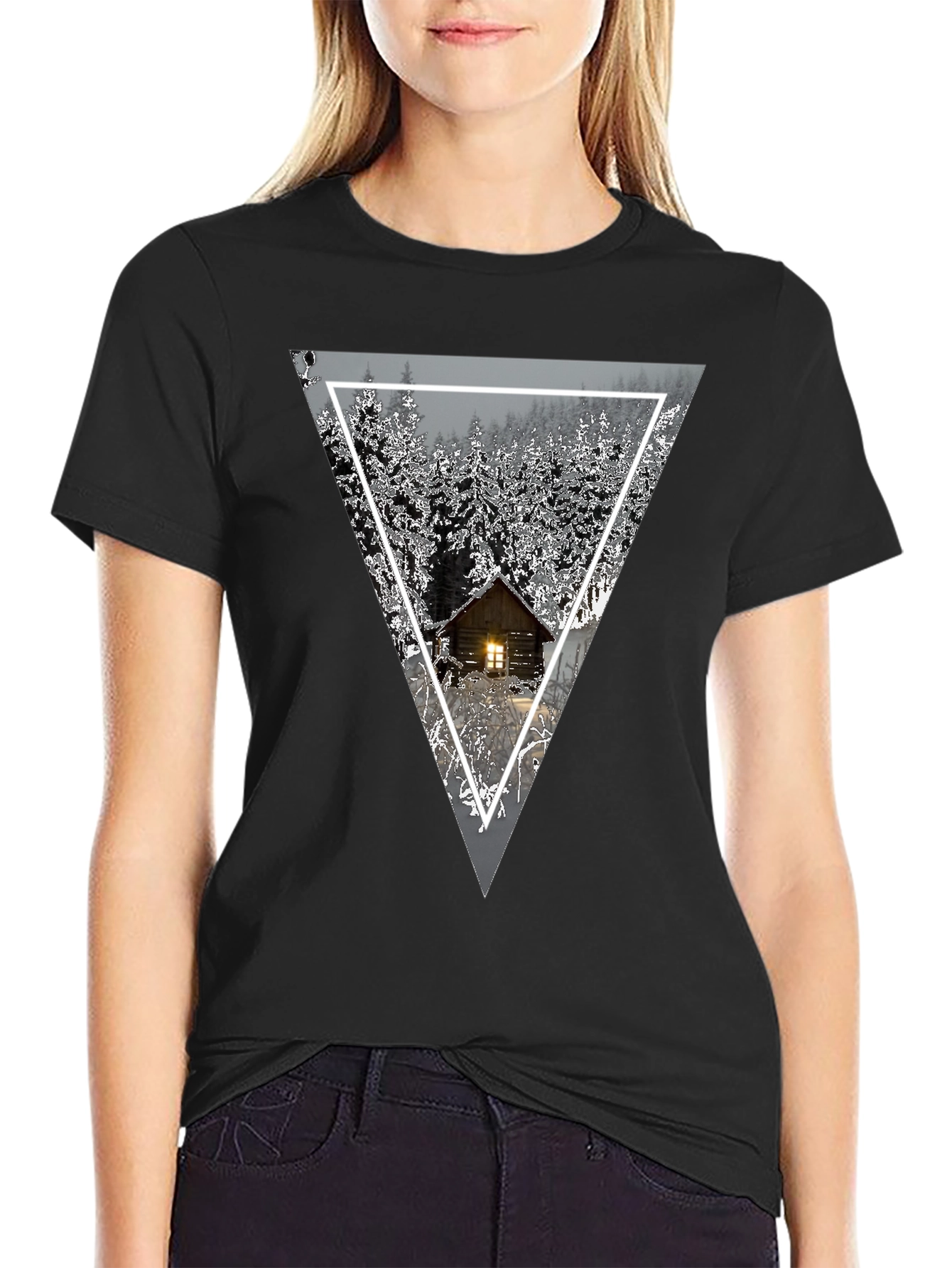 Cabin in the Woods Triangle Graphic Tee - Black