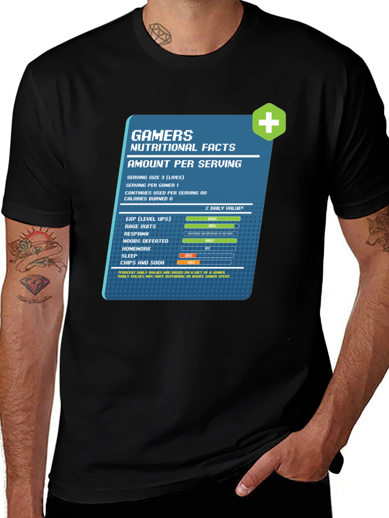 Gamer Nutritional Facts Graphic T-Shirt