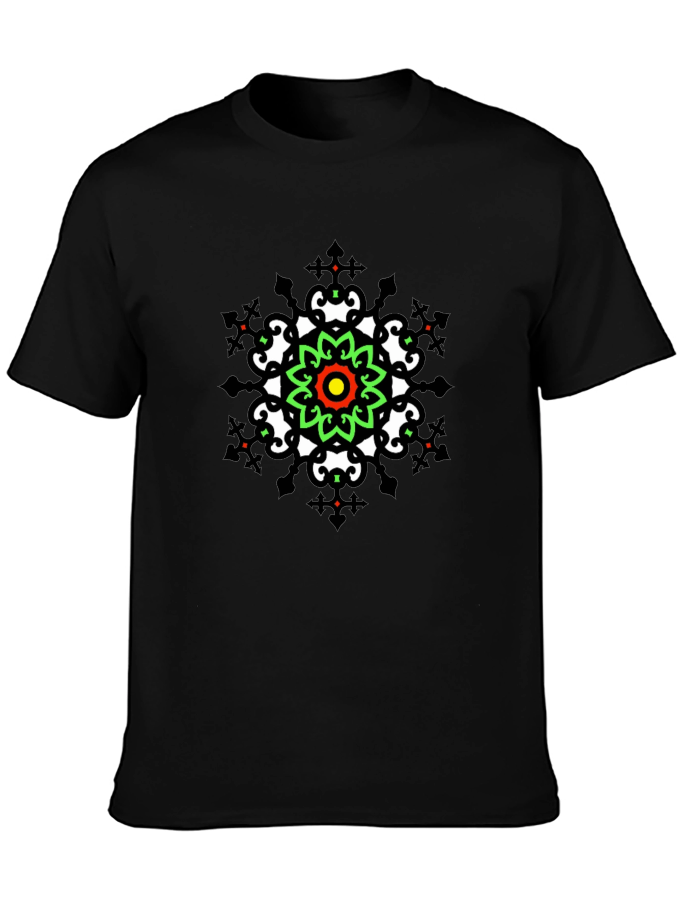 Geometric Mandala Print Black T-Shirt