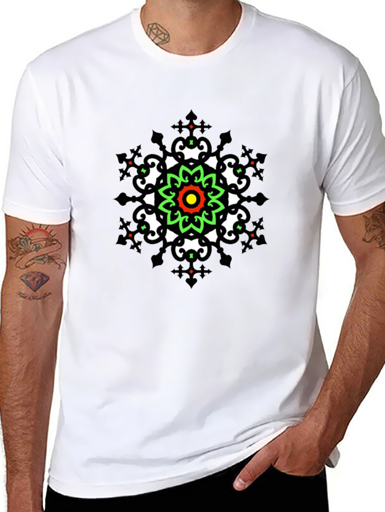 Geometric Mandala Print Black T-Shirt