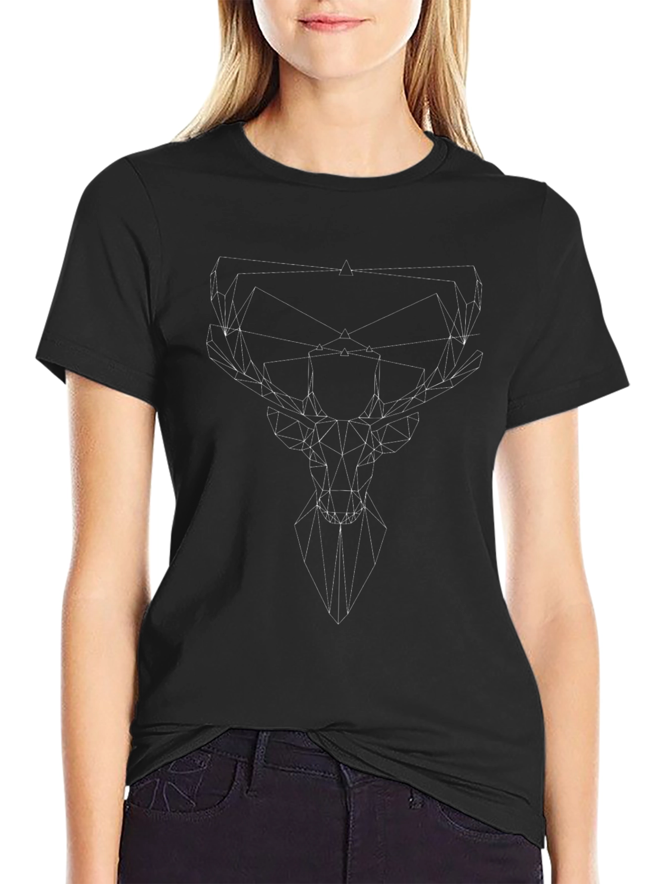 Geometric Deer Head Graphic Tee - Mens Black T-Shirt