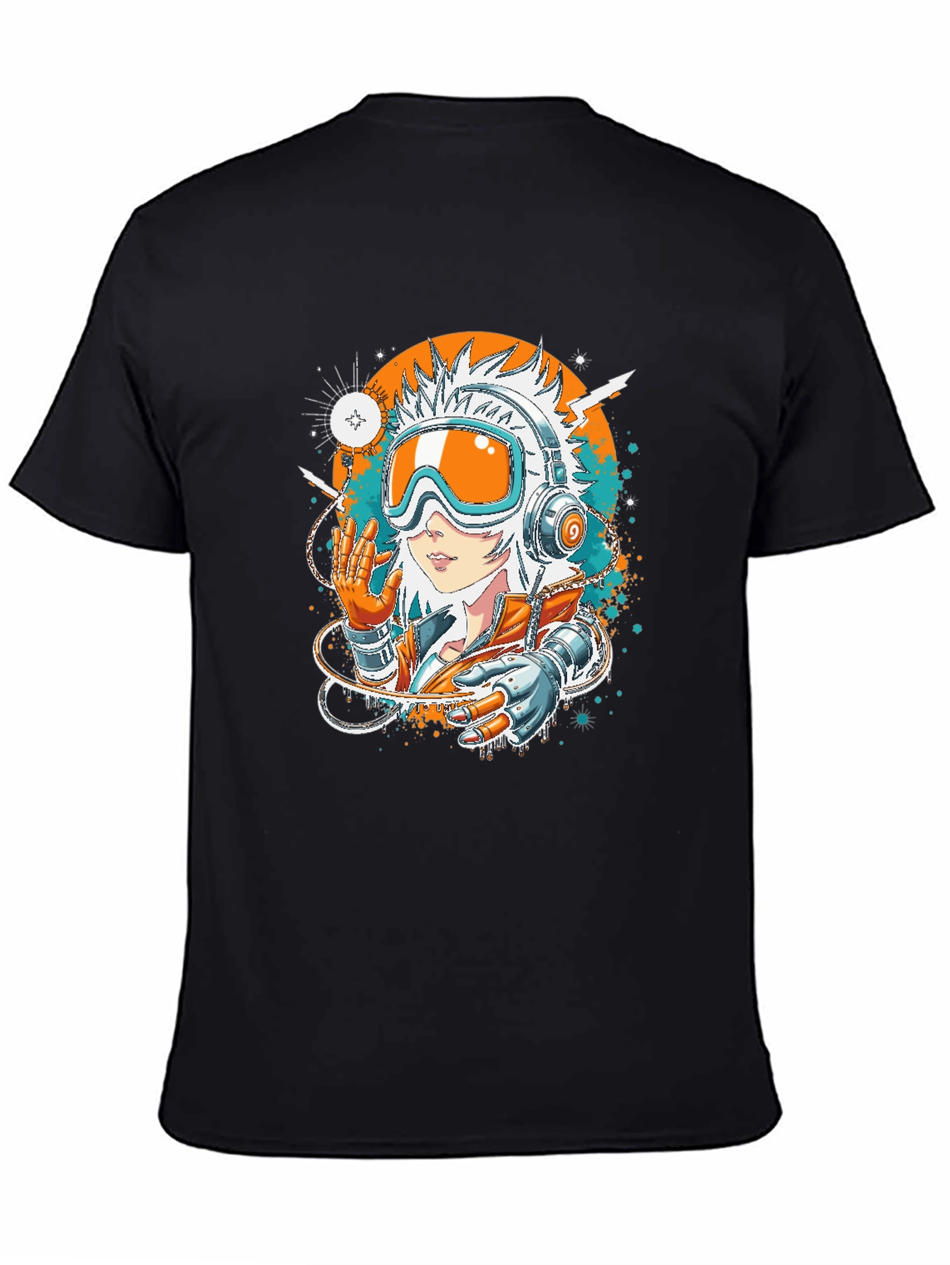 Futuristic Anime Girl Black T-Shirt
