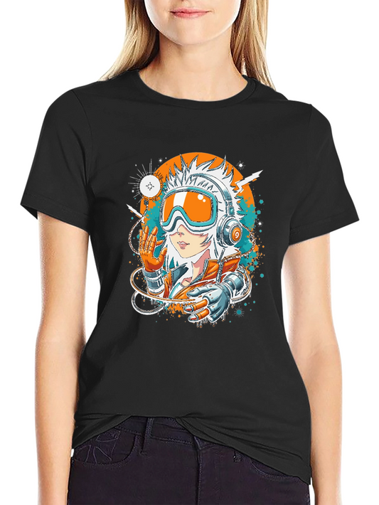 Futuristic Anime Girl Black T-Shirt
