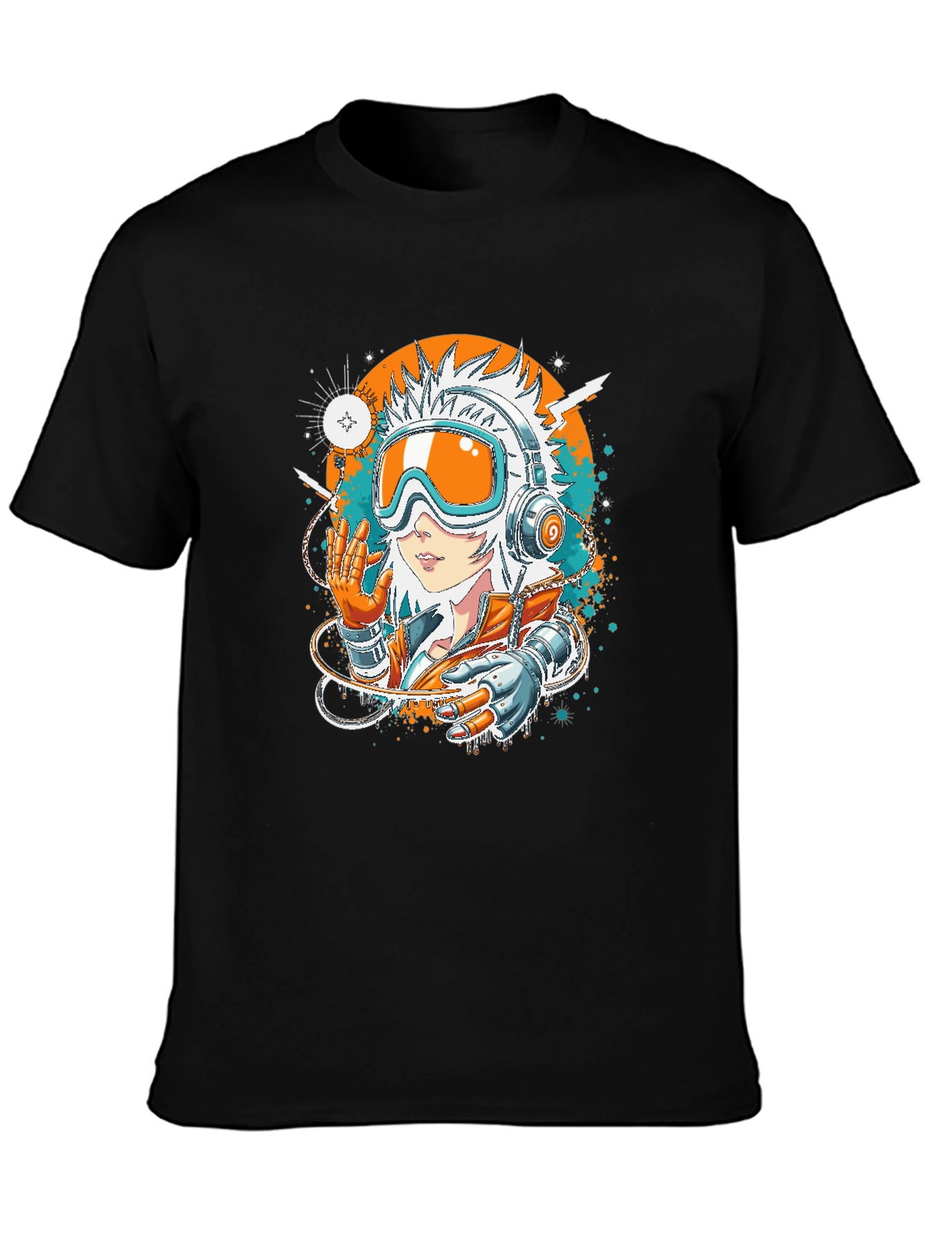 Futuristic Anime Girl Black T-Shirt