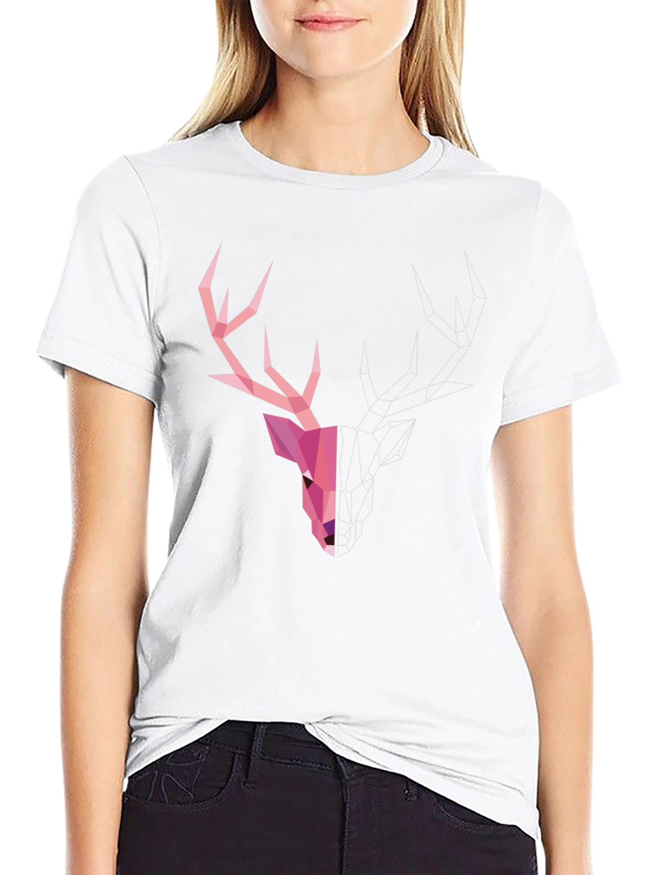 Geometric Deer Head Graphic T-Shirt - Modern Artistic Design