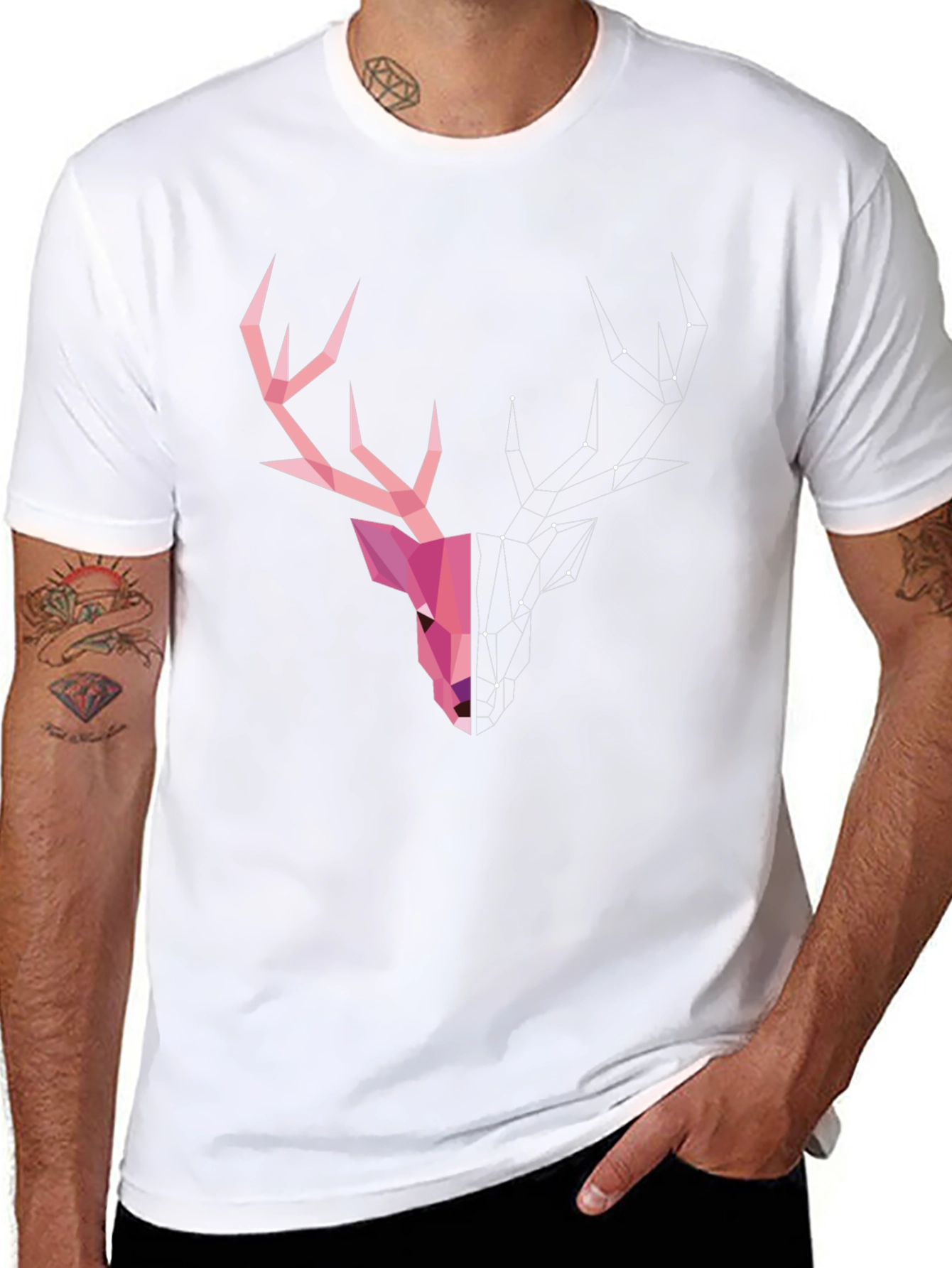 Geometric Deer Head Graphic T-Shirt - Modern Artistic Design