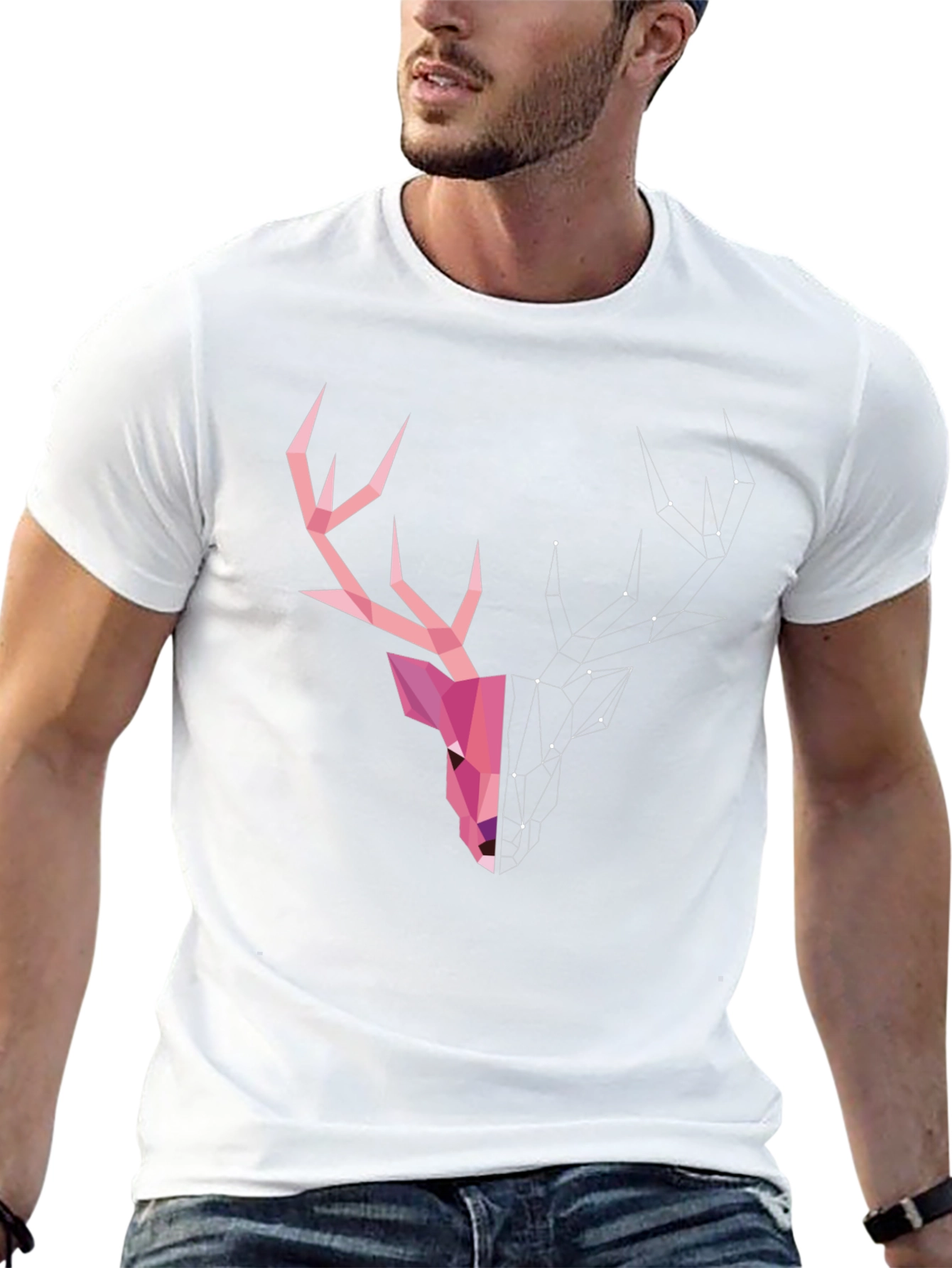 Geometric Deer Head Graphic T-Shirt - Modern Artistic Design