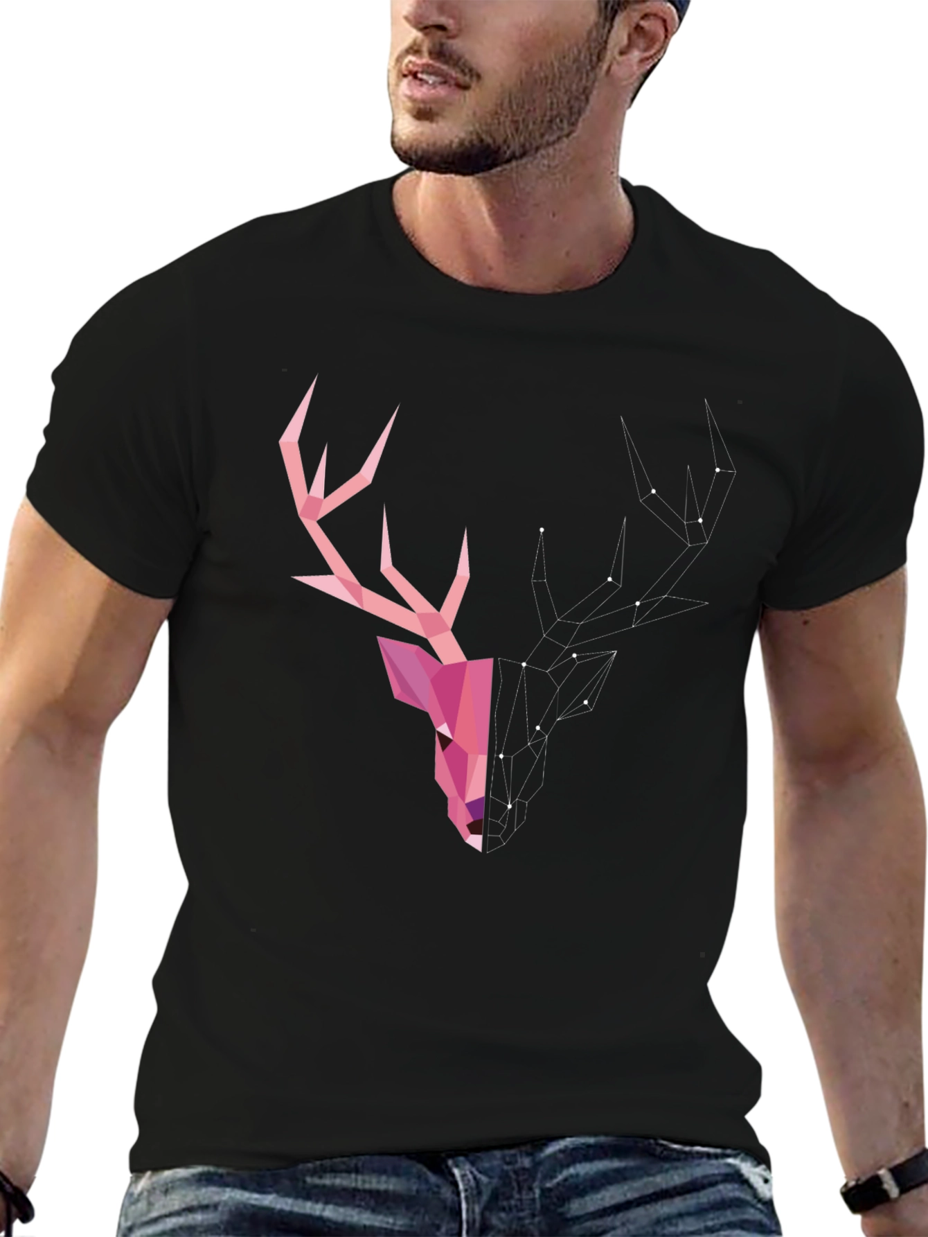 Geometric Deer Head Graphic T-Shirt - Modern Artistic Design